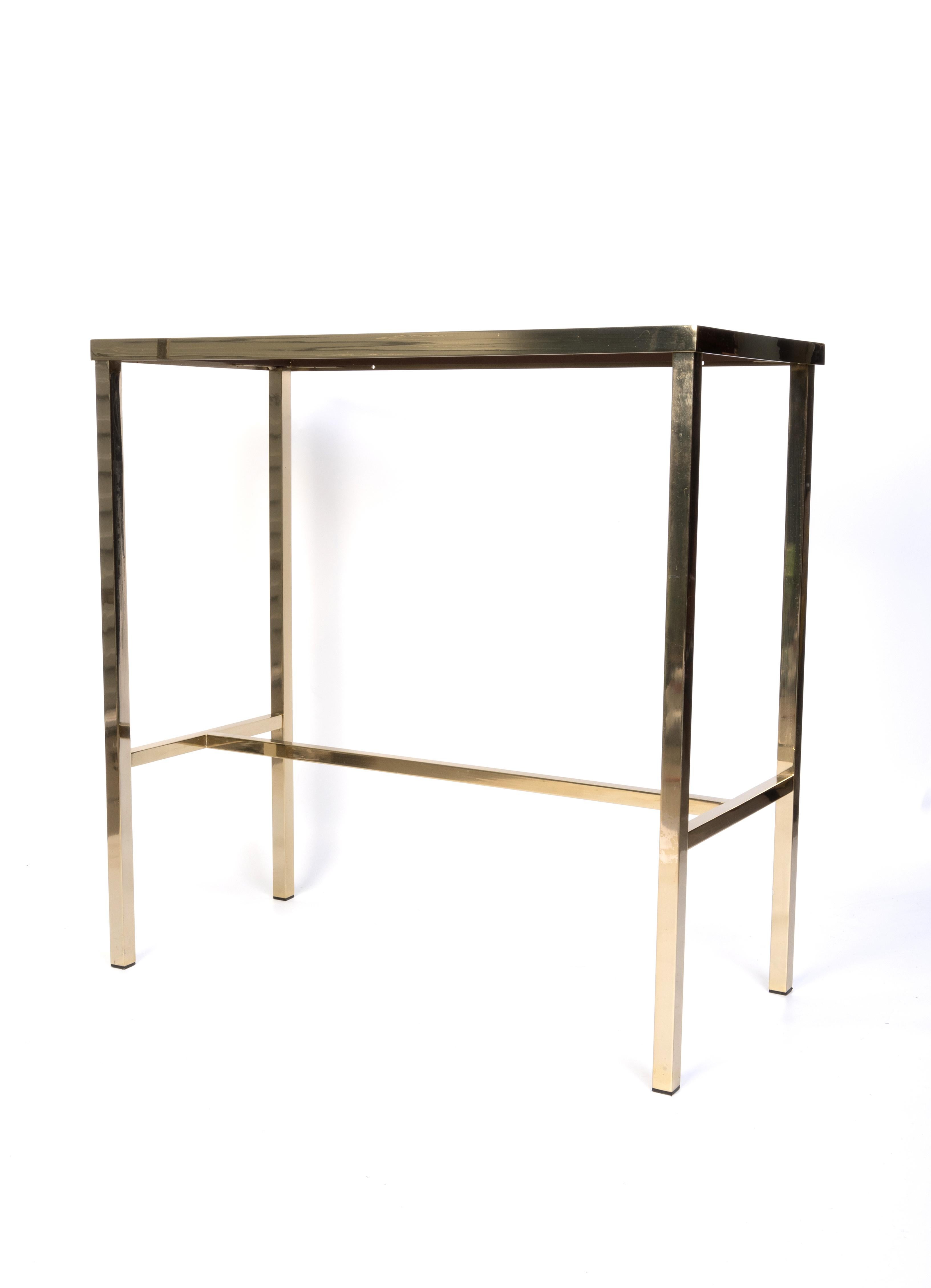 French Mid Century Brass And Smoked Glass Inset Small Console Table, C.1970, France For Sale