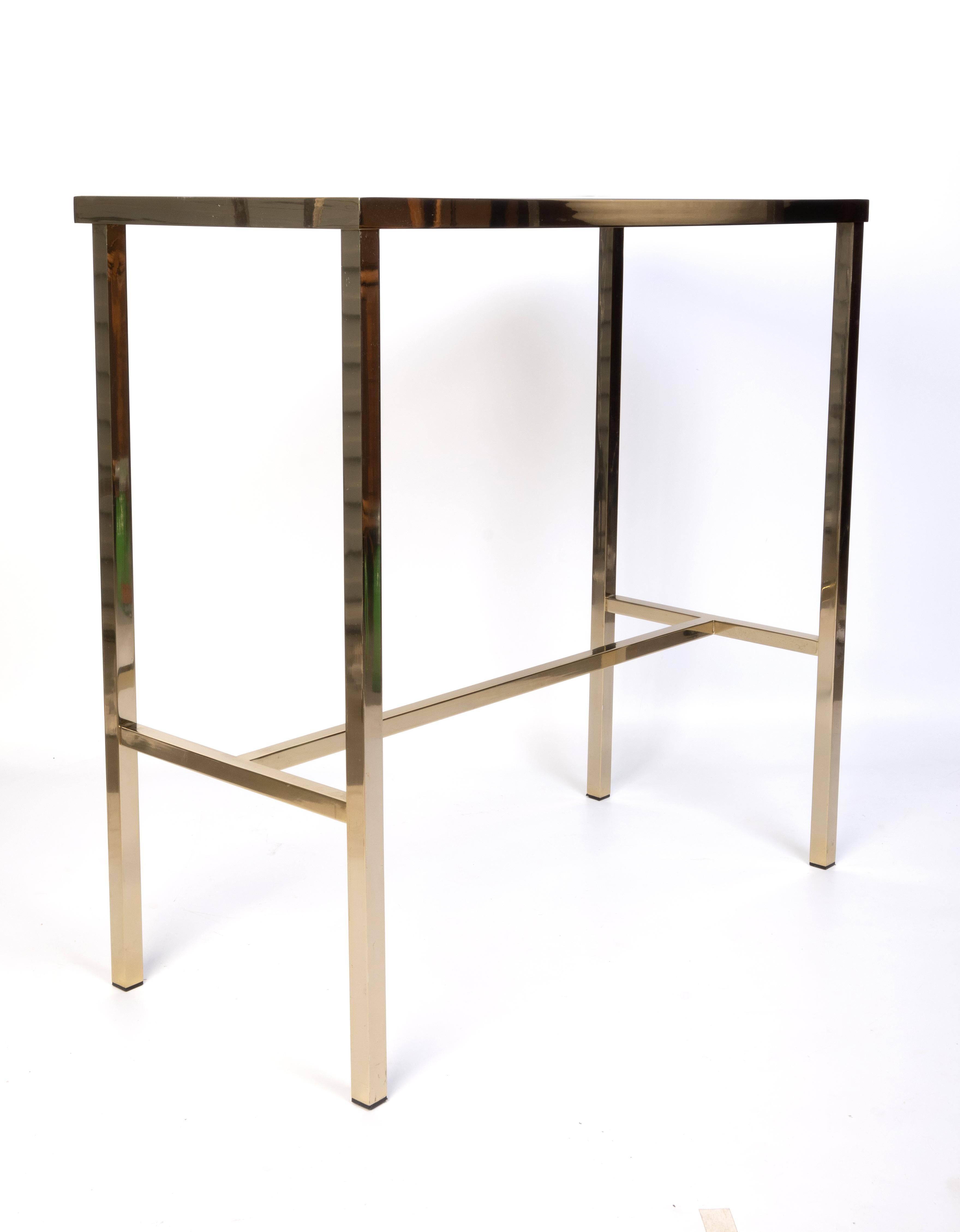 20th Century Mid Century Brass And Smoked Glass Inset Small Console Table, C.1970, France For Sale