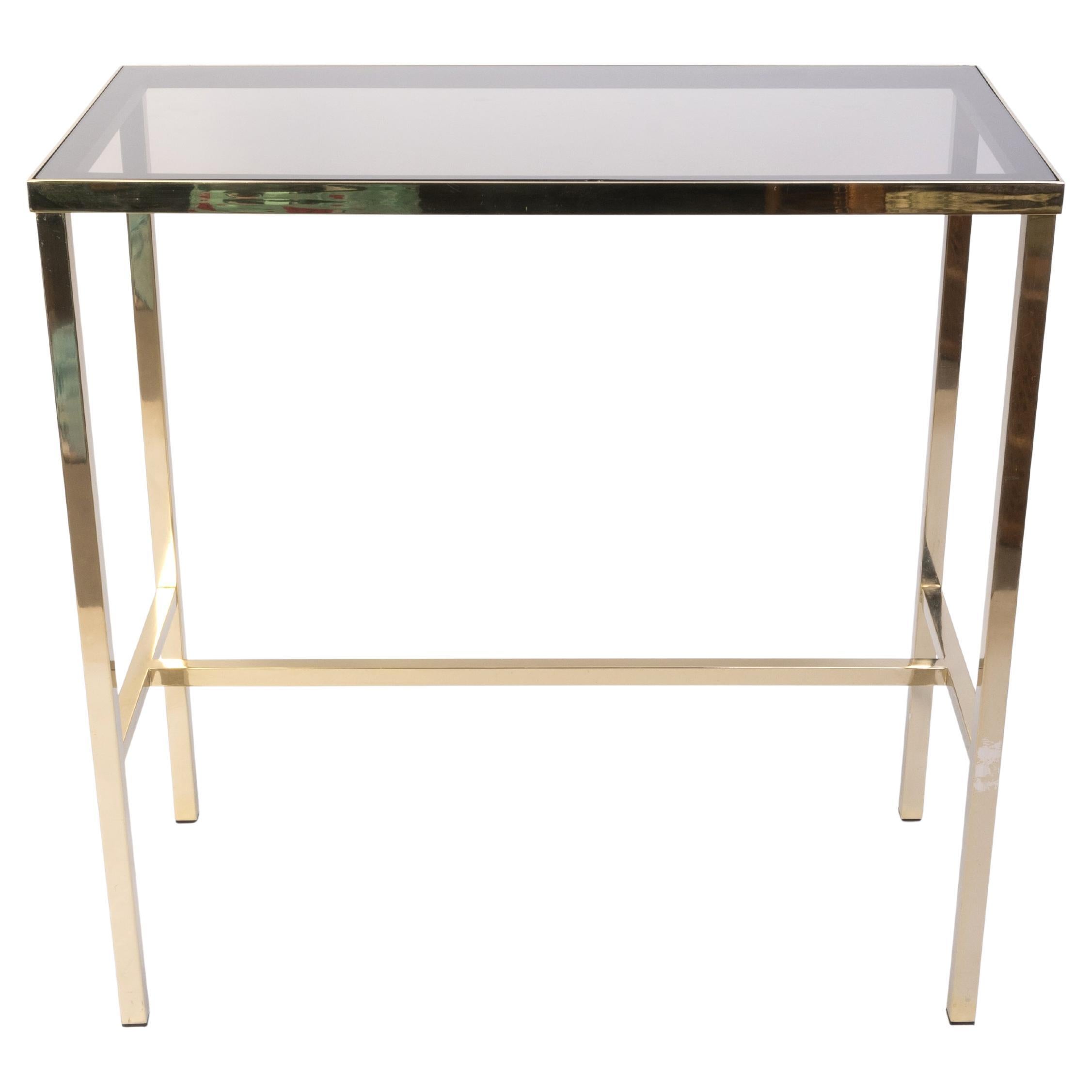 Kleiner Konsolentisch aus Messing und Rauchglas mit Intarsien aus der Mitte des Jahrhunderts, ca. 1970, Frankreich
