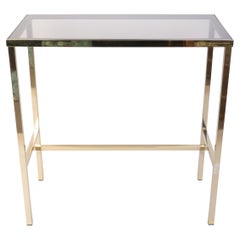 Mid Century Brass And Smoked Glass Inset Small Console Table, C.1970, France