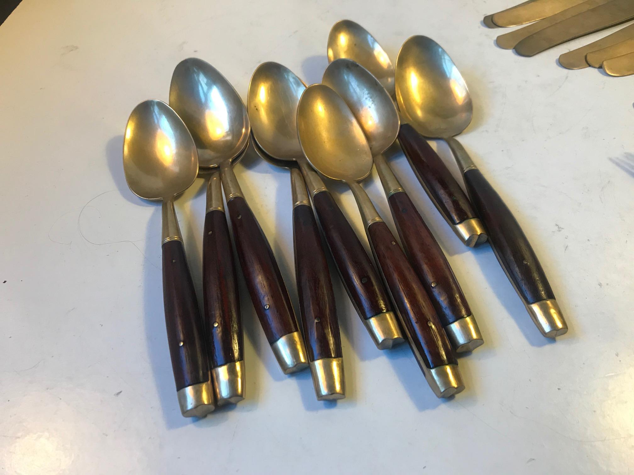 Mid-20th Century Midcentury Brass and Teak Cutlery Set by Frigast 1960s, Set of 30