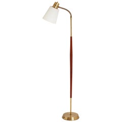 Midcentury Brass and Teak Reading Floor Lamp Midcentury Brass and Teak Reading Floor Lamp