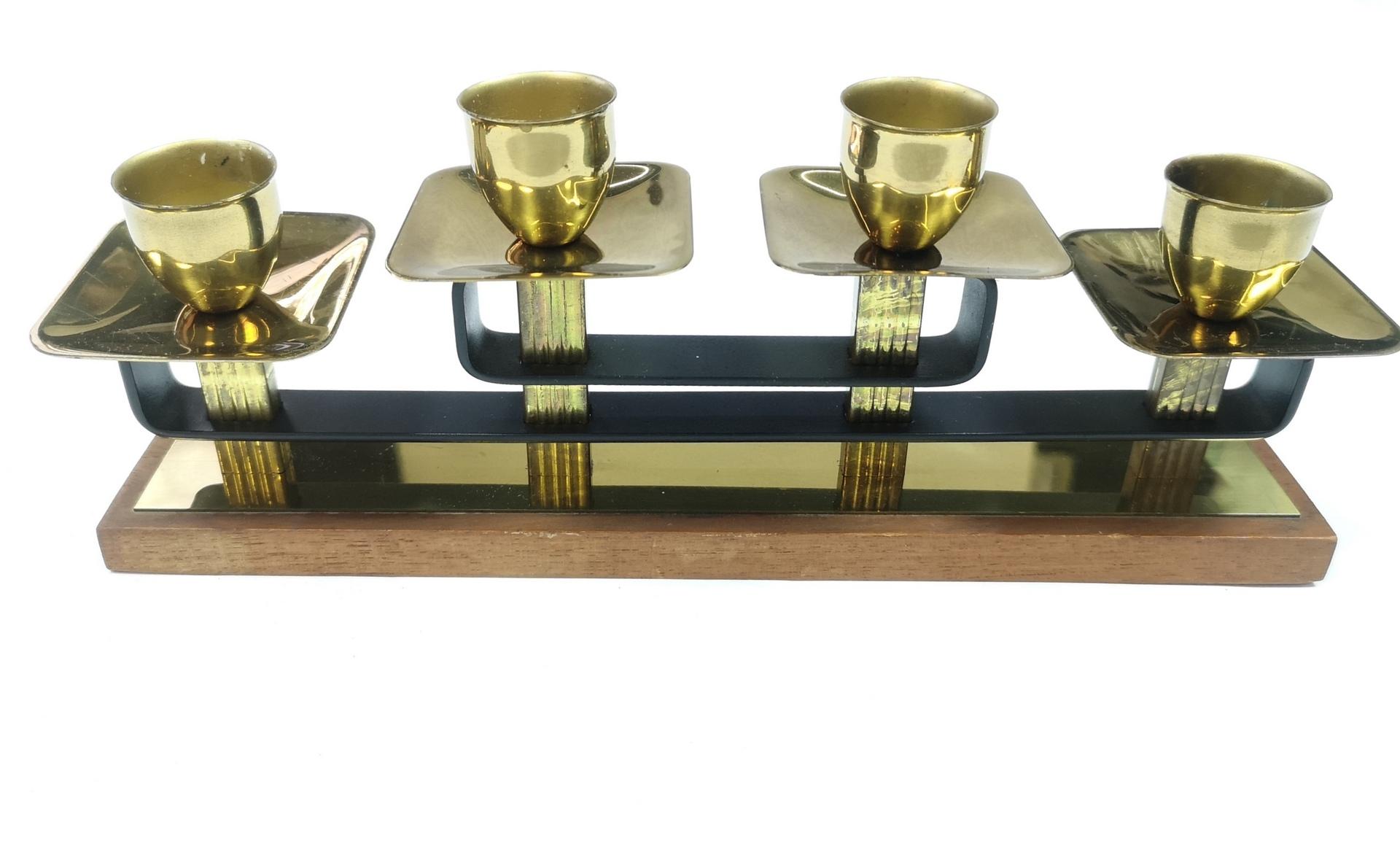 Mid-Century Modern Mid-Century Brass and Teak Wood Candleholder, 1950's