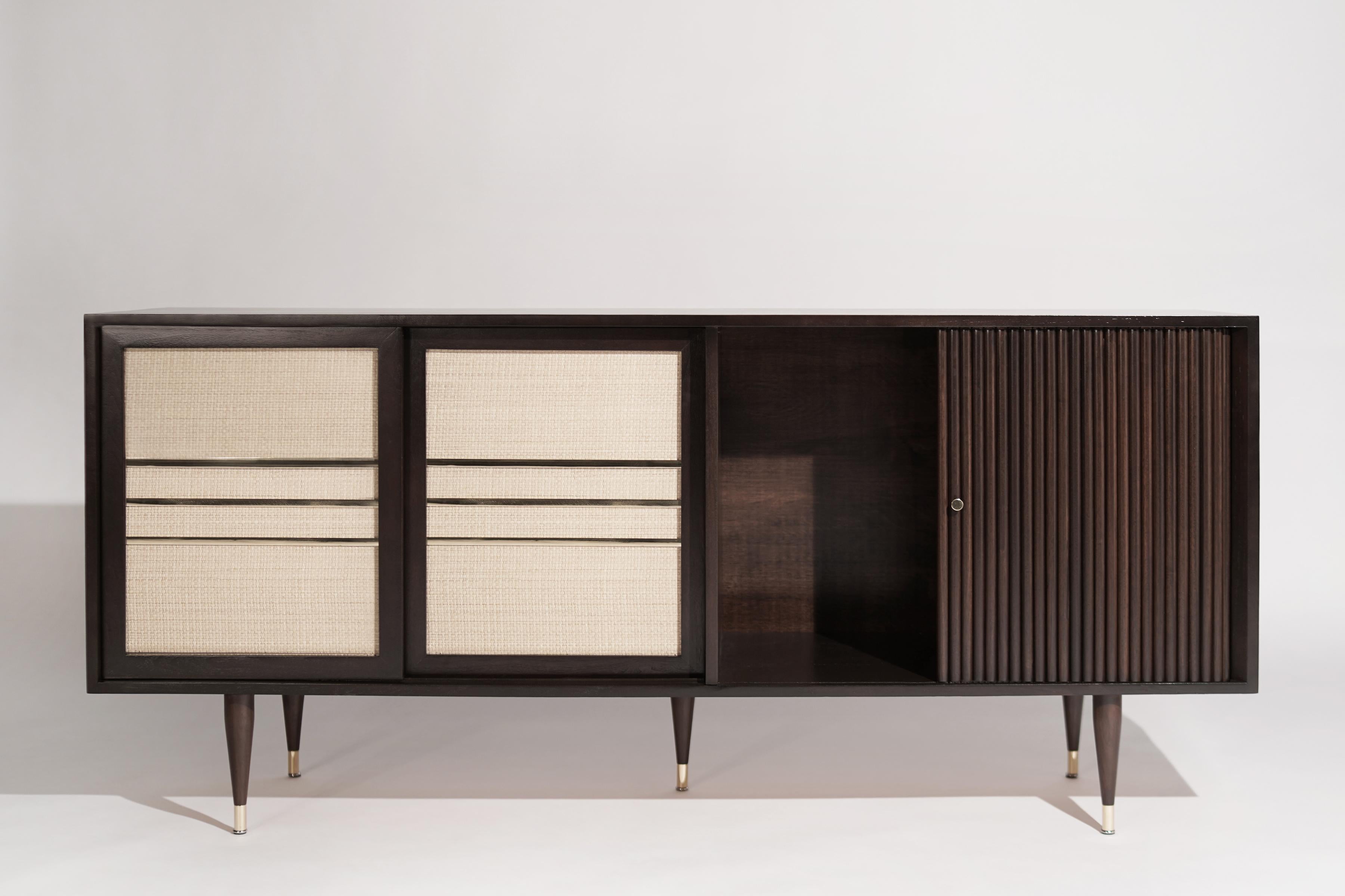 20th Century Mid-Century Brass and Walnut Credenza, C. 1950s For Sale