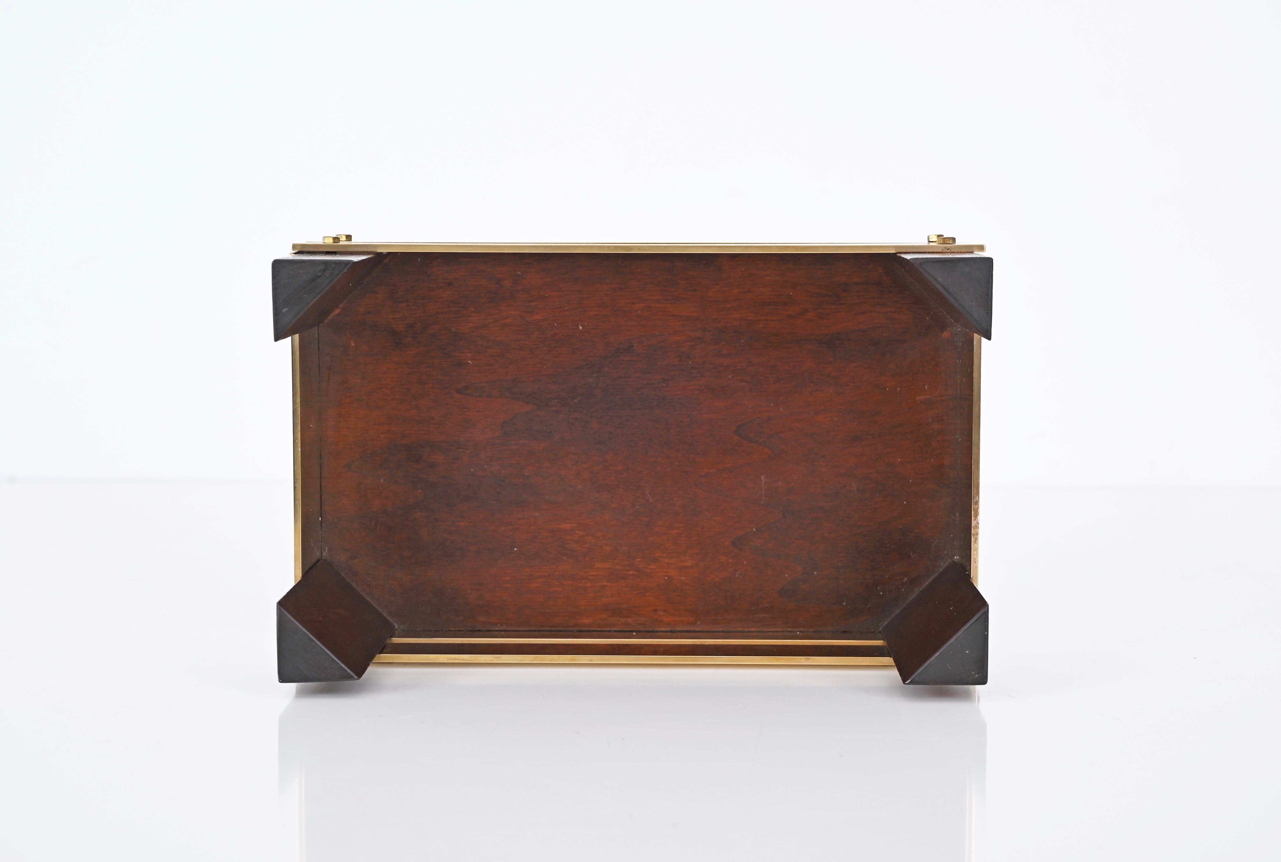 Mid-Century Brass and Walnut Pocket Emptier by Tommaso Barbi, Italy 1970s For Sale 5
