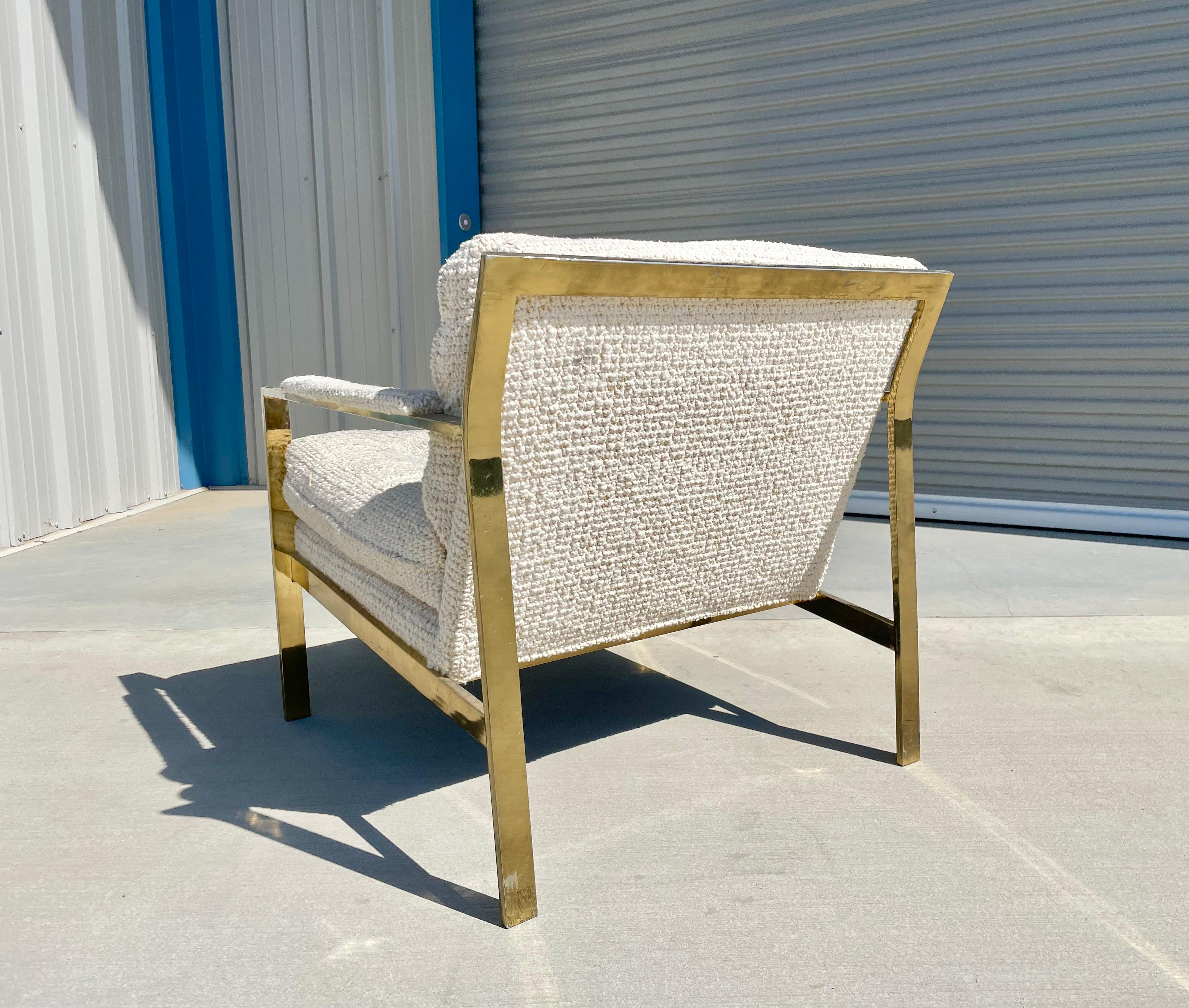 Mid-Century Brass and White Lounge Chair Styled After Milo Baughman For Sale 6