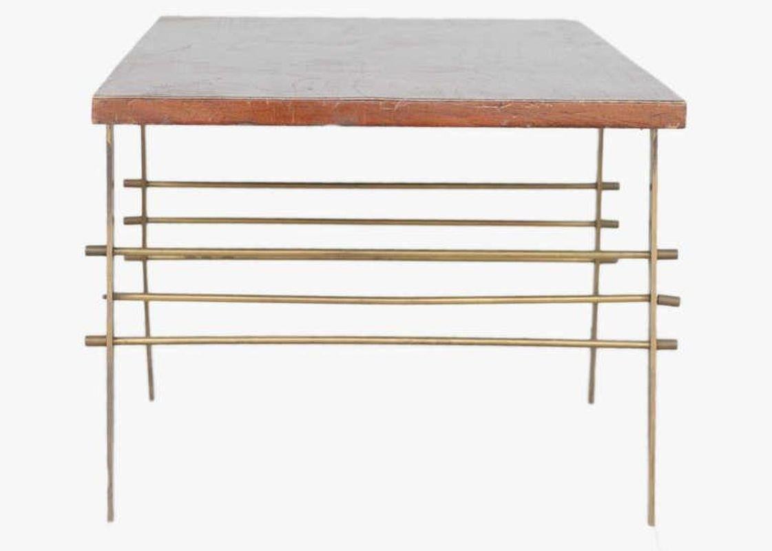 Anodized Mid Century Brass and Wood Attr. Gio Ponti Coffee Table For Sale