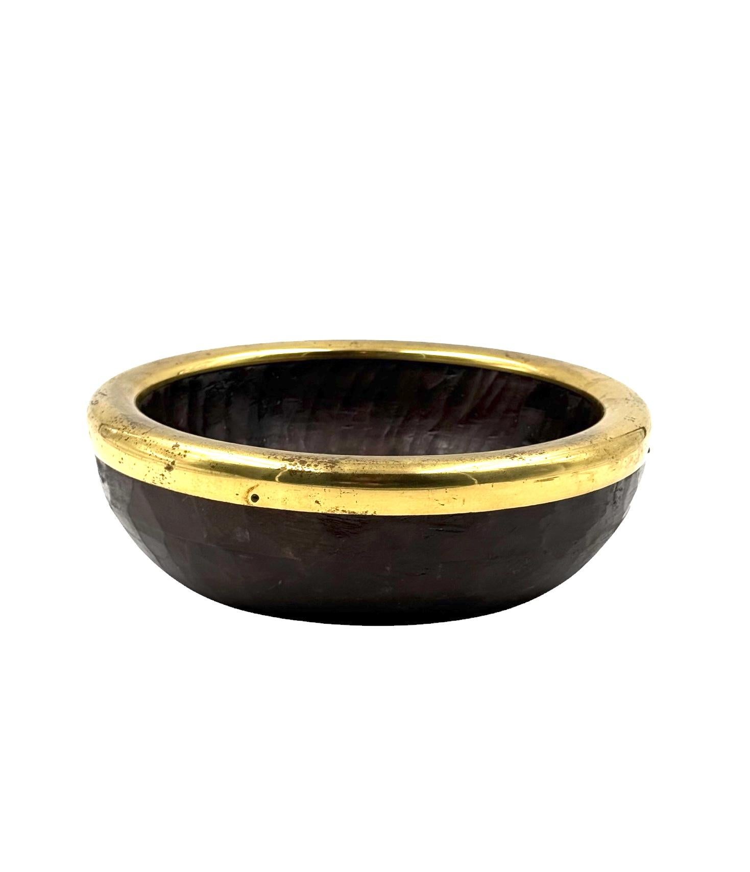 Mid-century brass and wood bowl, Italy 1970s For Sale 6