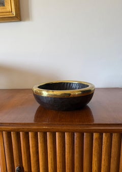 Mid-century brass and wood bowl, Italy 1970s