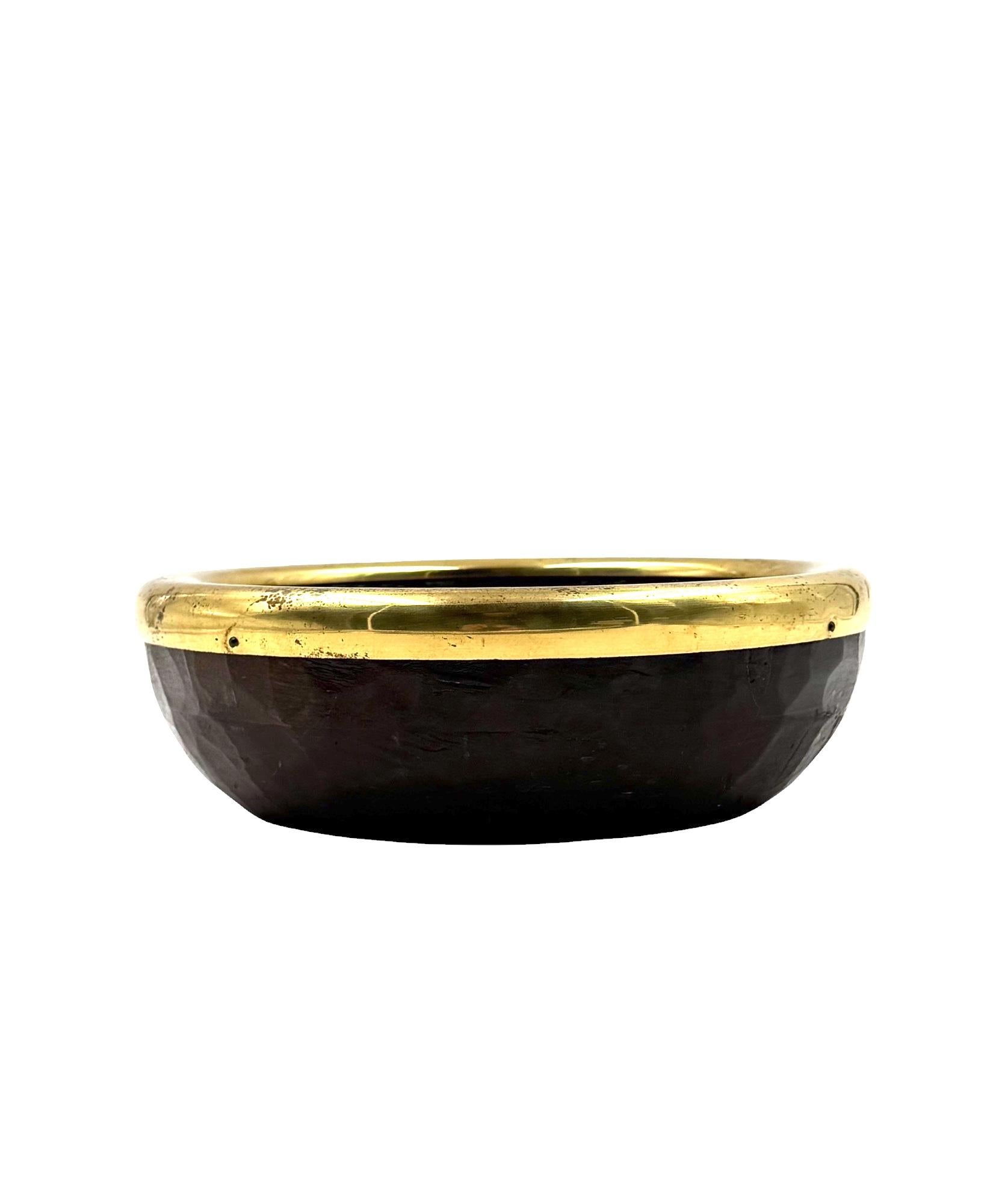 Late 20th Century Mid-century brass and wood bowl, Italy 1970s For Sale