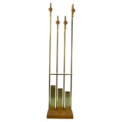 Mid-Century Brass and Wood Coat Rack. Italy 1970s