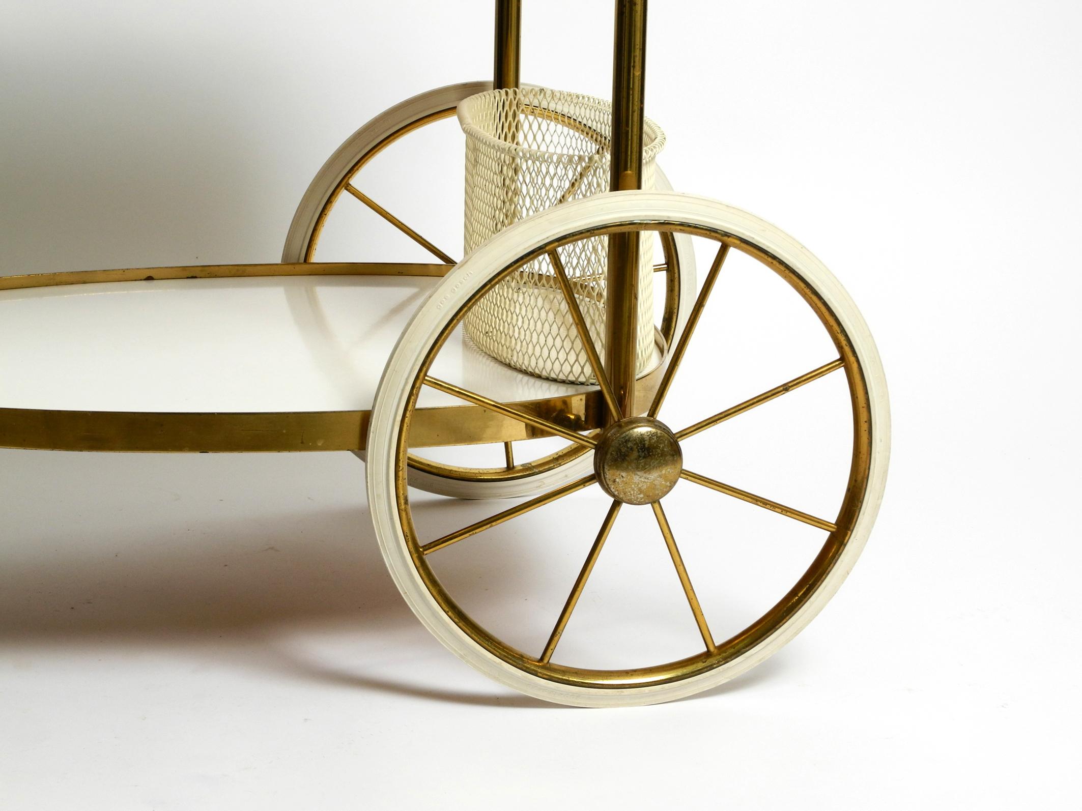 Mid Century brass and wood serving trolley or bar cart by Vereinigte Werkstätten For Sale 5