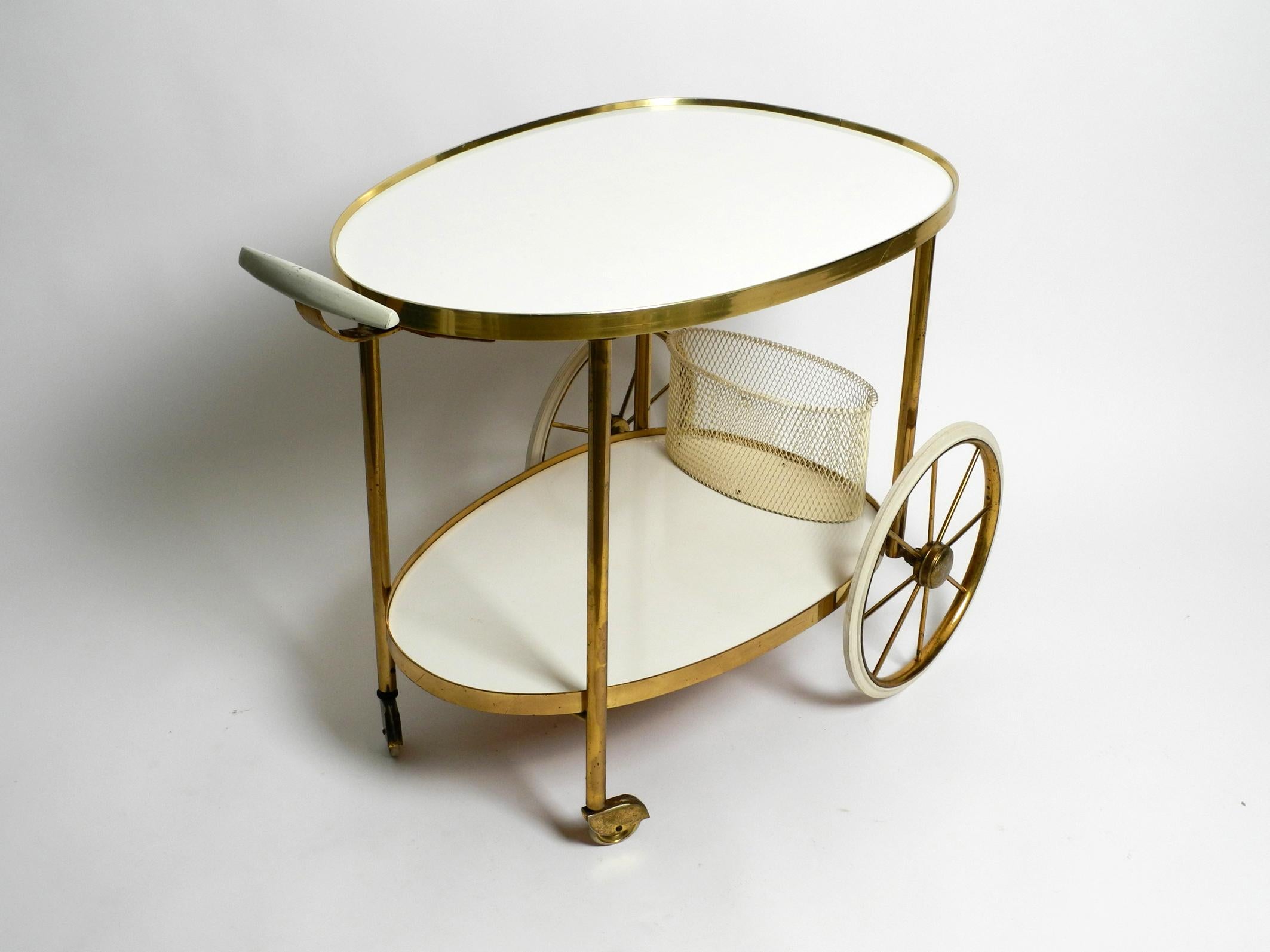 Mid-Century Modern Mid Century brass and wood serving trolley or bar cart by Vereinigte Werkstätten For Sale