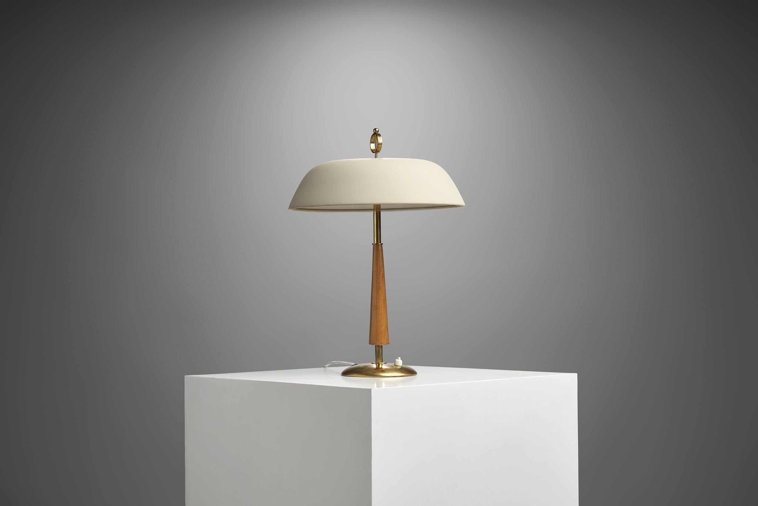 Scandinavian Mid-Century Brass and Wood Table Lamp, Scandinavia, 1940s