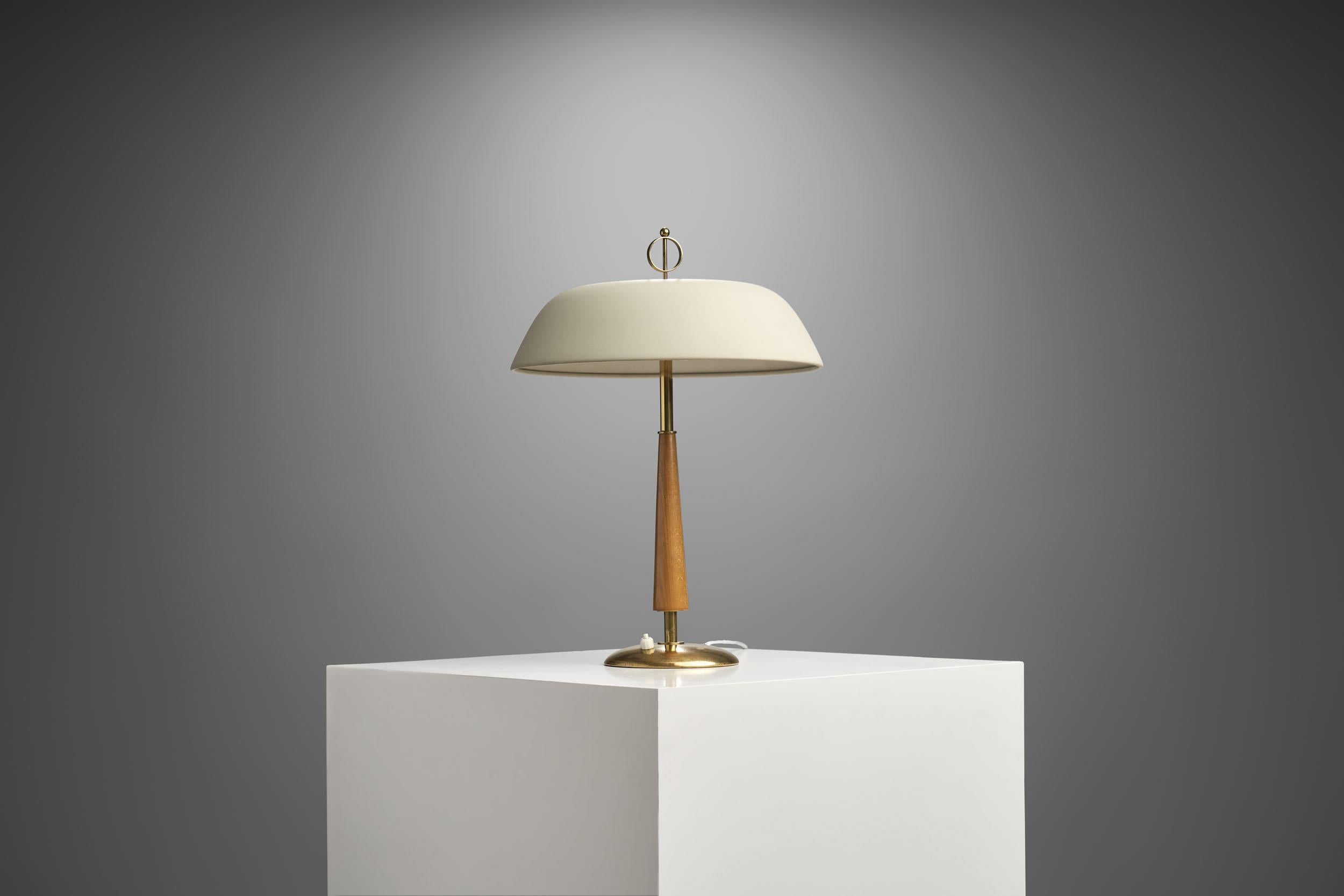 Mid-20th Century Mid-Century Brass and Wood Table Lamp, Scandinavia, 1940s