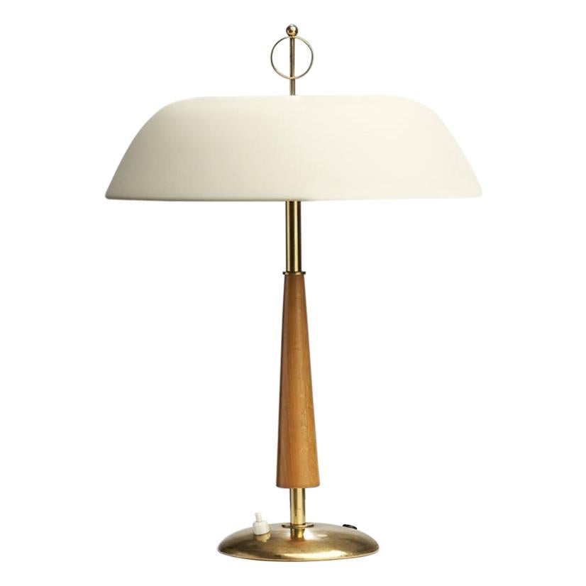 Mid-Century Brass and Wood Table Lamp, Scandinavia, 1940s