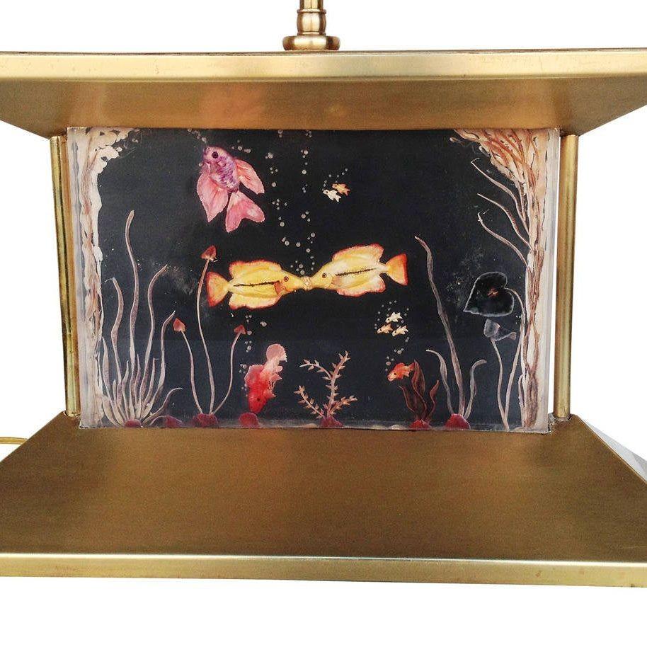 Mid-Century Modern Lampe Up Light Up pour aquarium en laiton du milieu du siècle avec abat-jour en vente