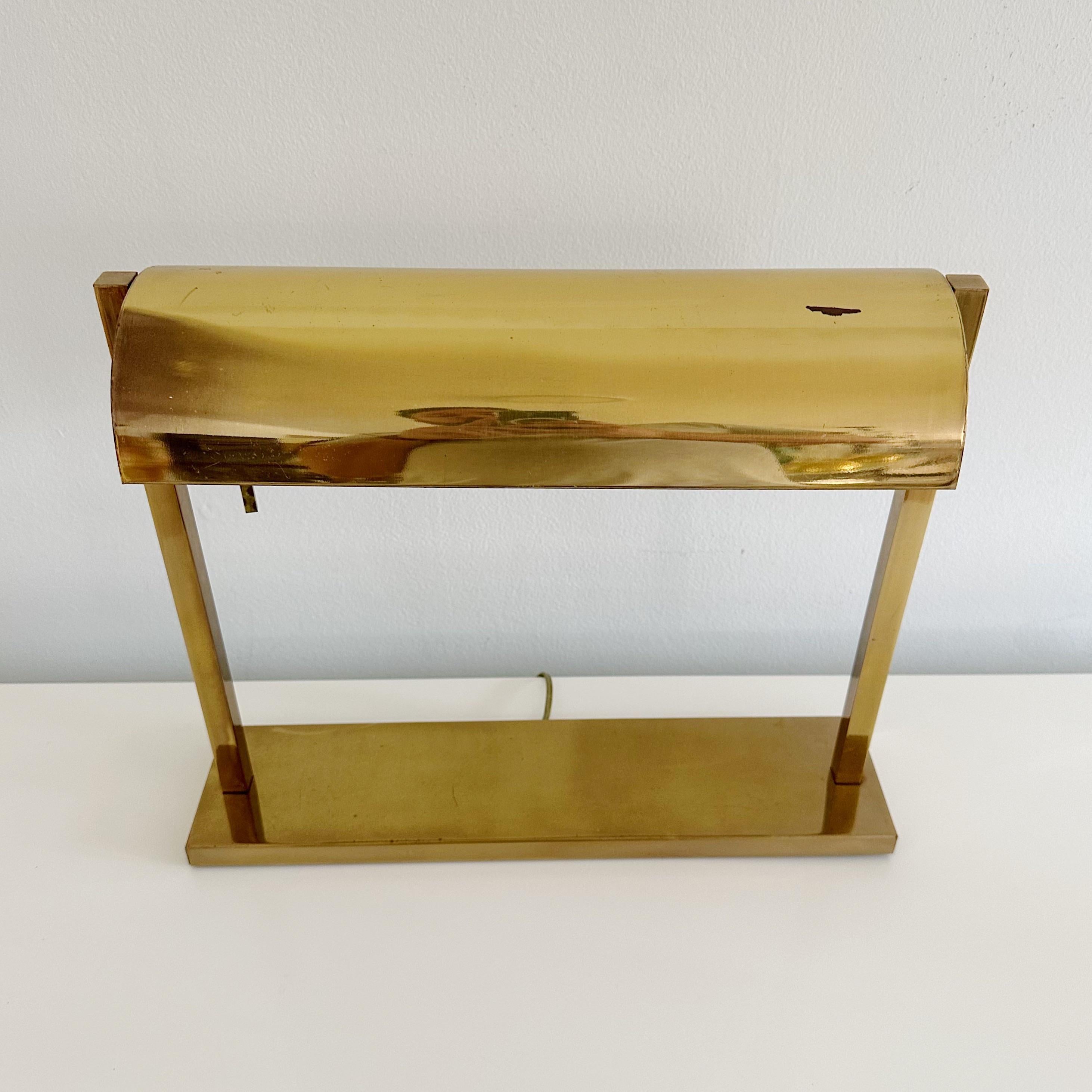 Mid-Century Modern Mid Century Brass Bankers Desk Lamp For Sale