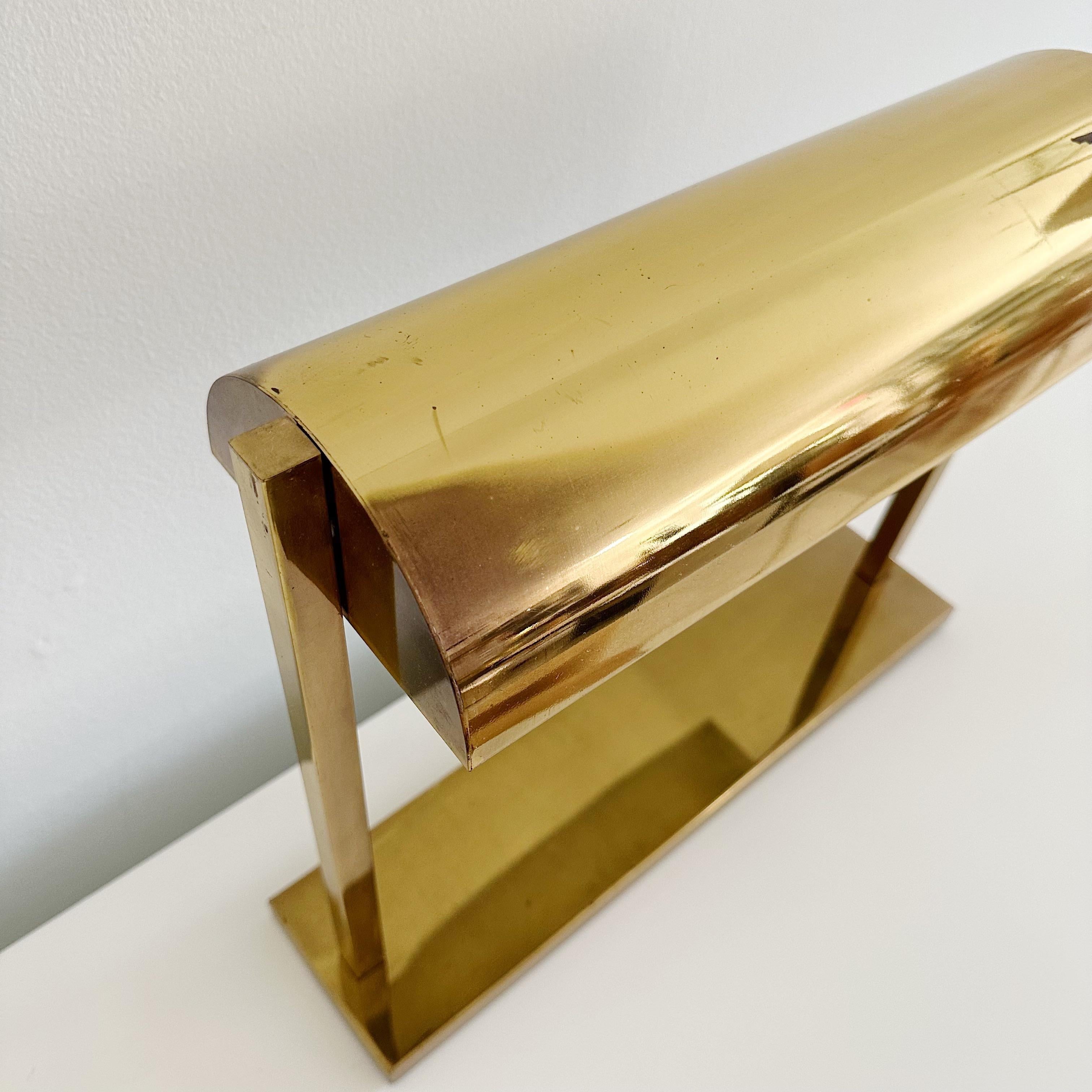 Hand-Crafted Mid Century Brass Bankers Desk Lamp For Sale