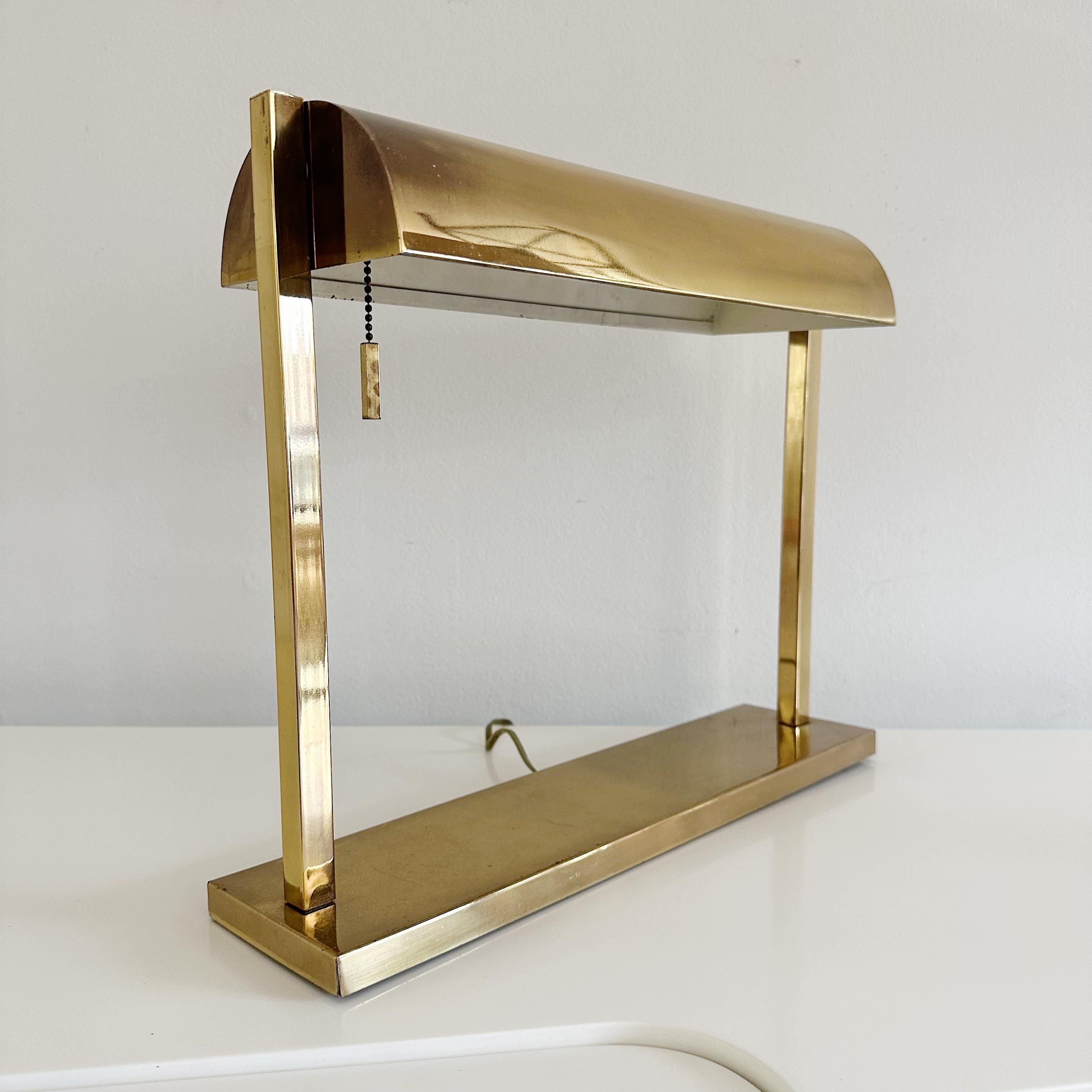 Mid Century Brass Bankers Desk Lamp For Sale 1