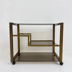 Mid-century brass bar car with smoked glass , 1970s
