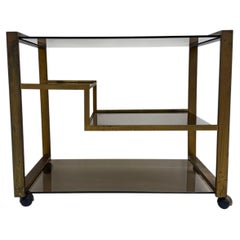 Mid-century brass bar car with smoked glass , 1970s