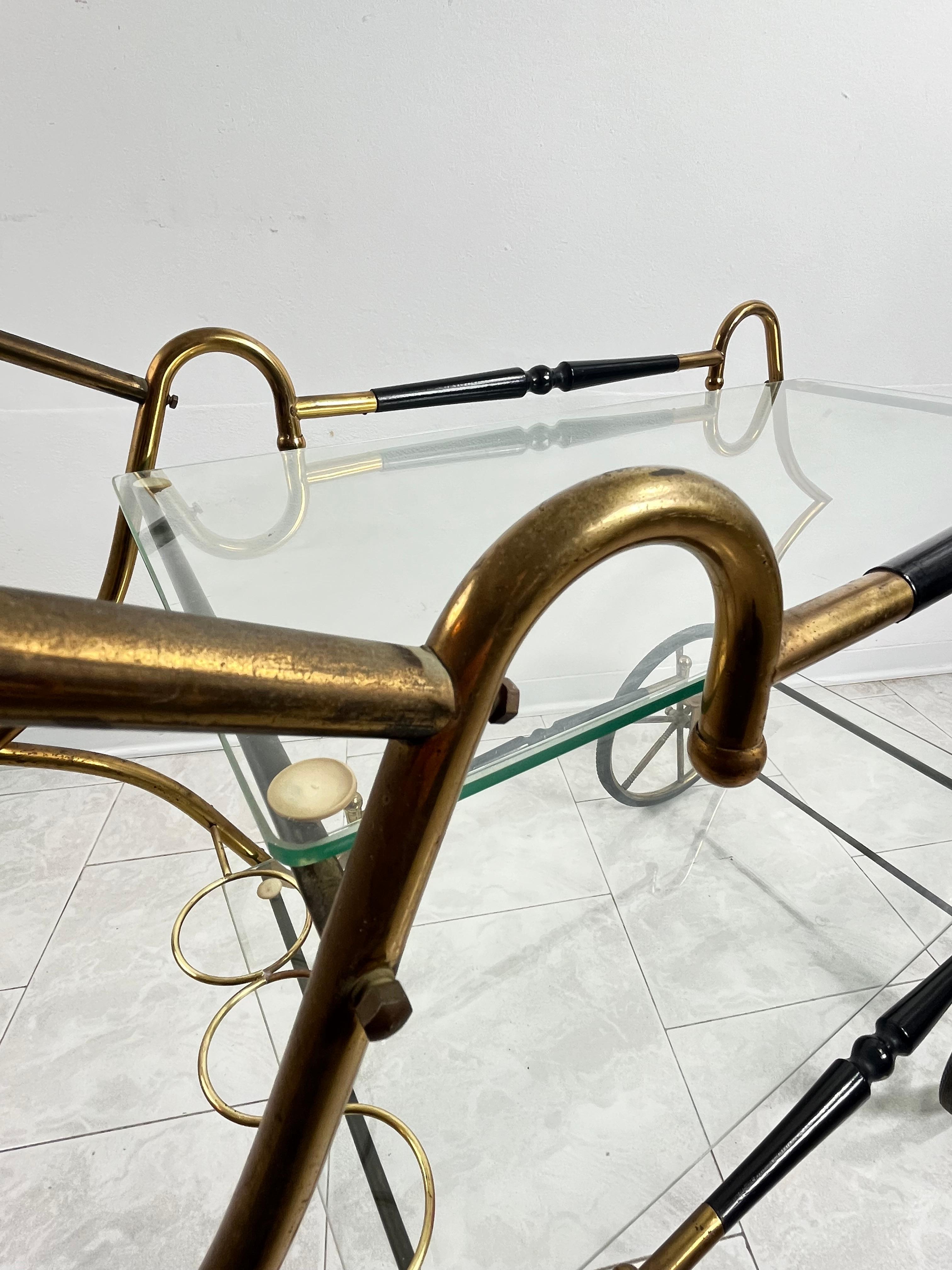 Mid-Century Brass Bar Cart Attributed to Aldo Tura 1950s For Sale 5