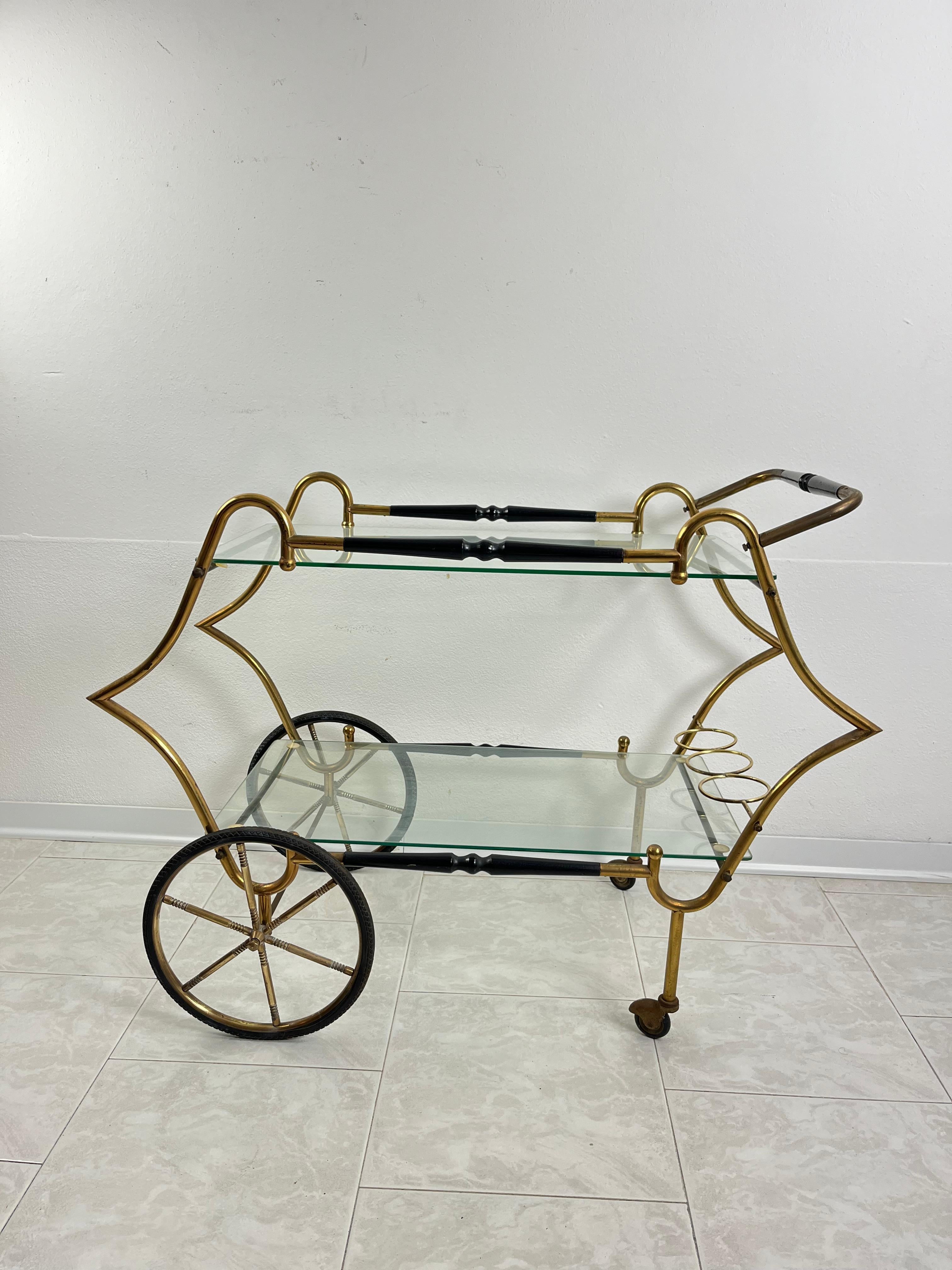 Mid-Century Brass Bar Cart attributed to Aldo Tura 1950s
Glass tops, intact and in good condition.
Found in a noble apartment in my city.