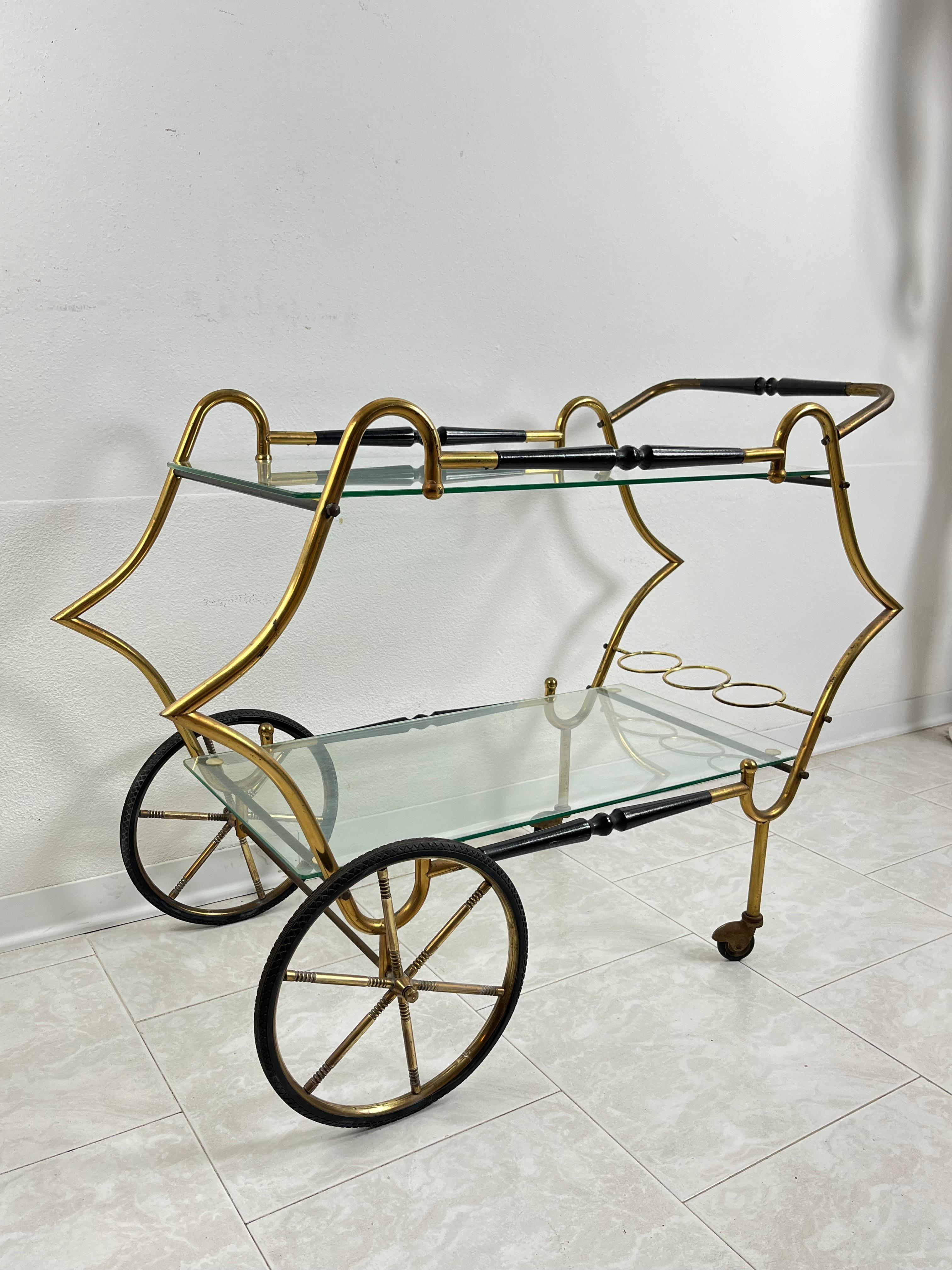 Italian Mid-Century Brass Bar Cart Attributed to Aldo Tura 1950s For Sale