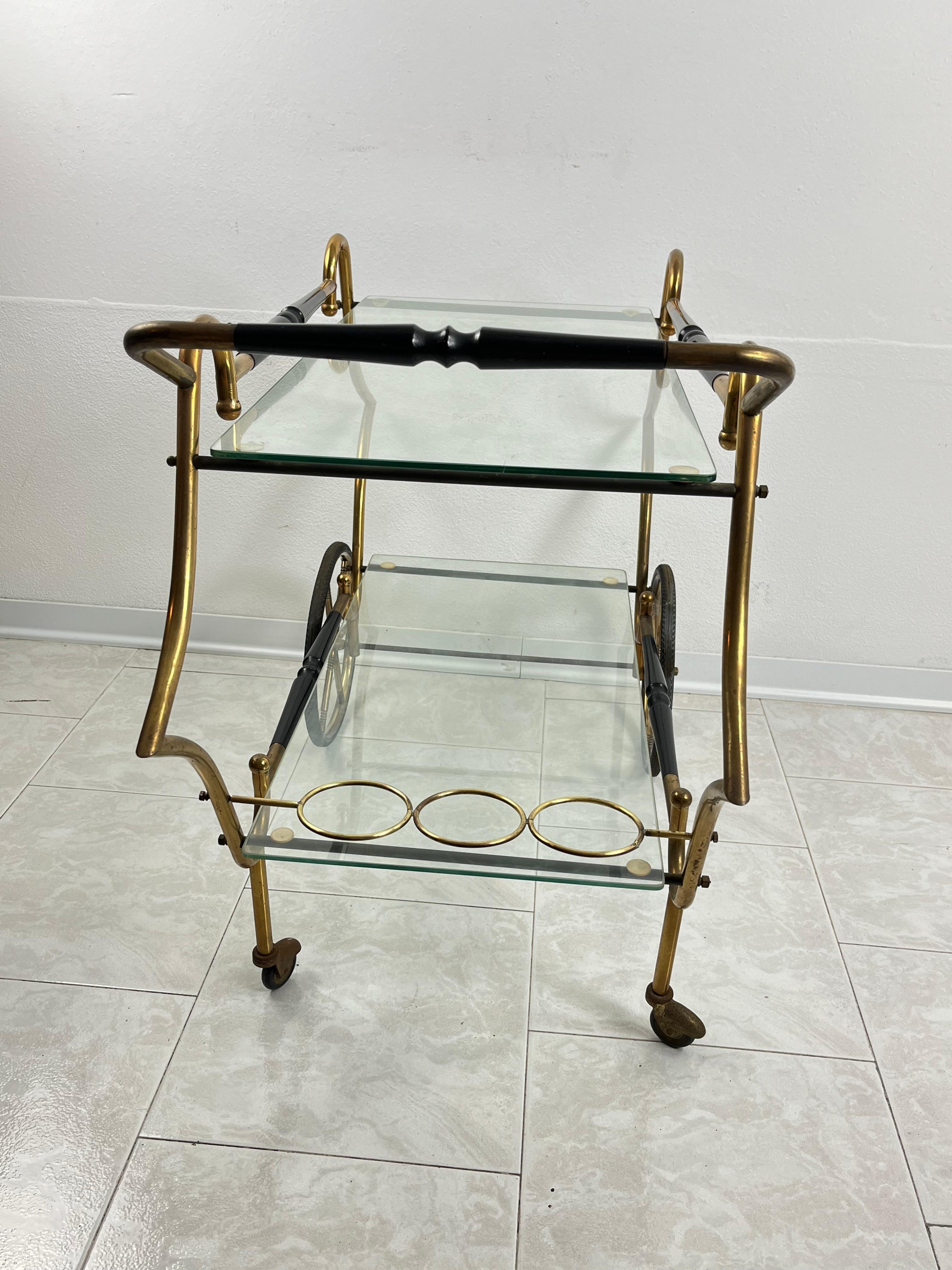 Mid-20th Century Mid-Century Brass Bar Cart Attributed to Aldo Tura 1950s For Sale