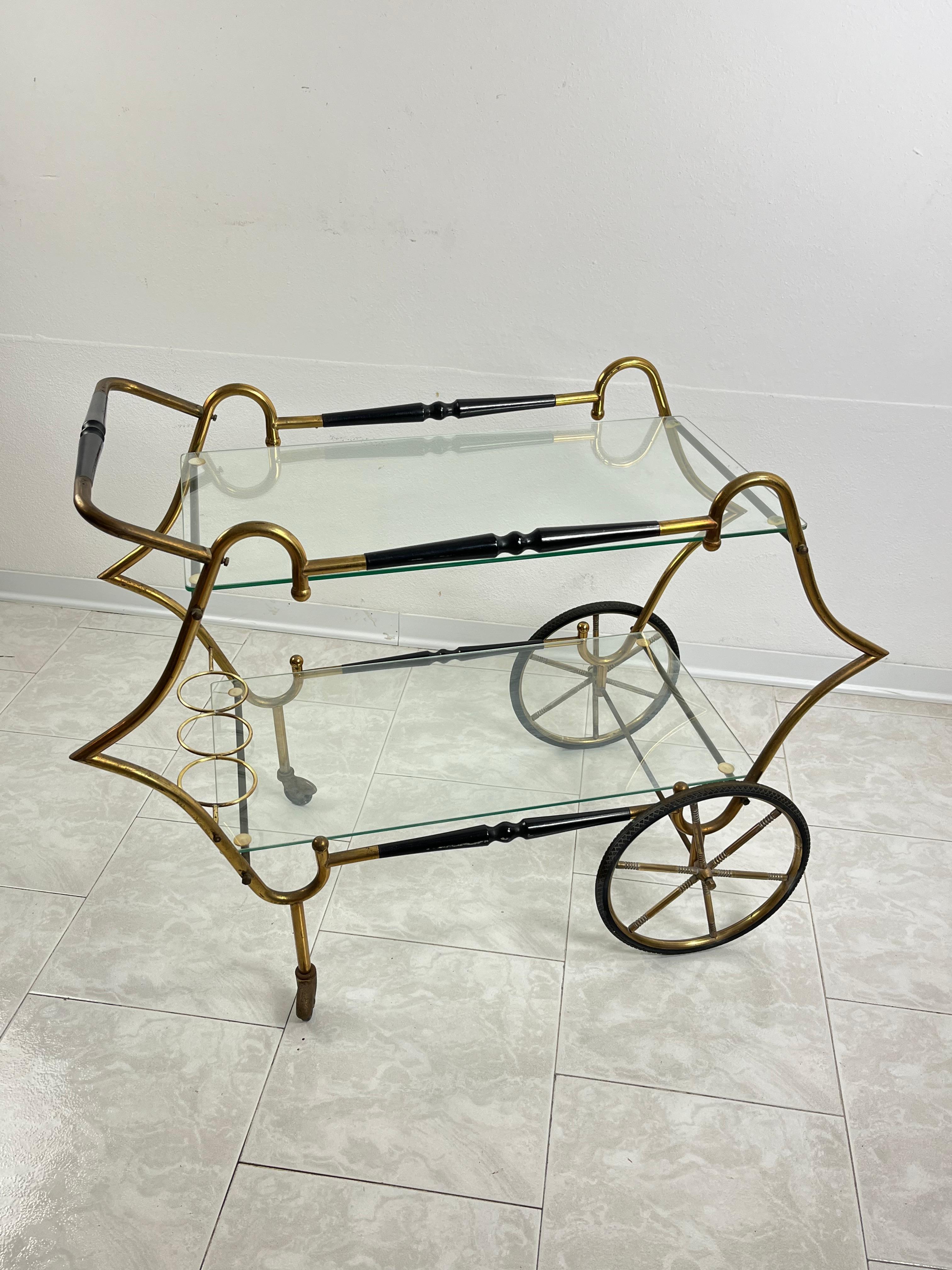 Mid-Century Brass Bar Cart Attributed to Aldo Tura 1950s For Sale 1