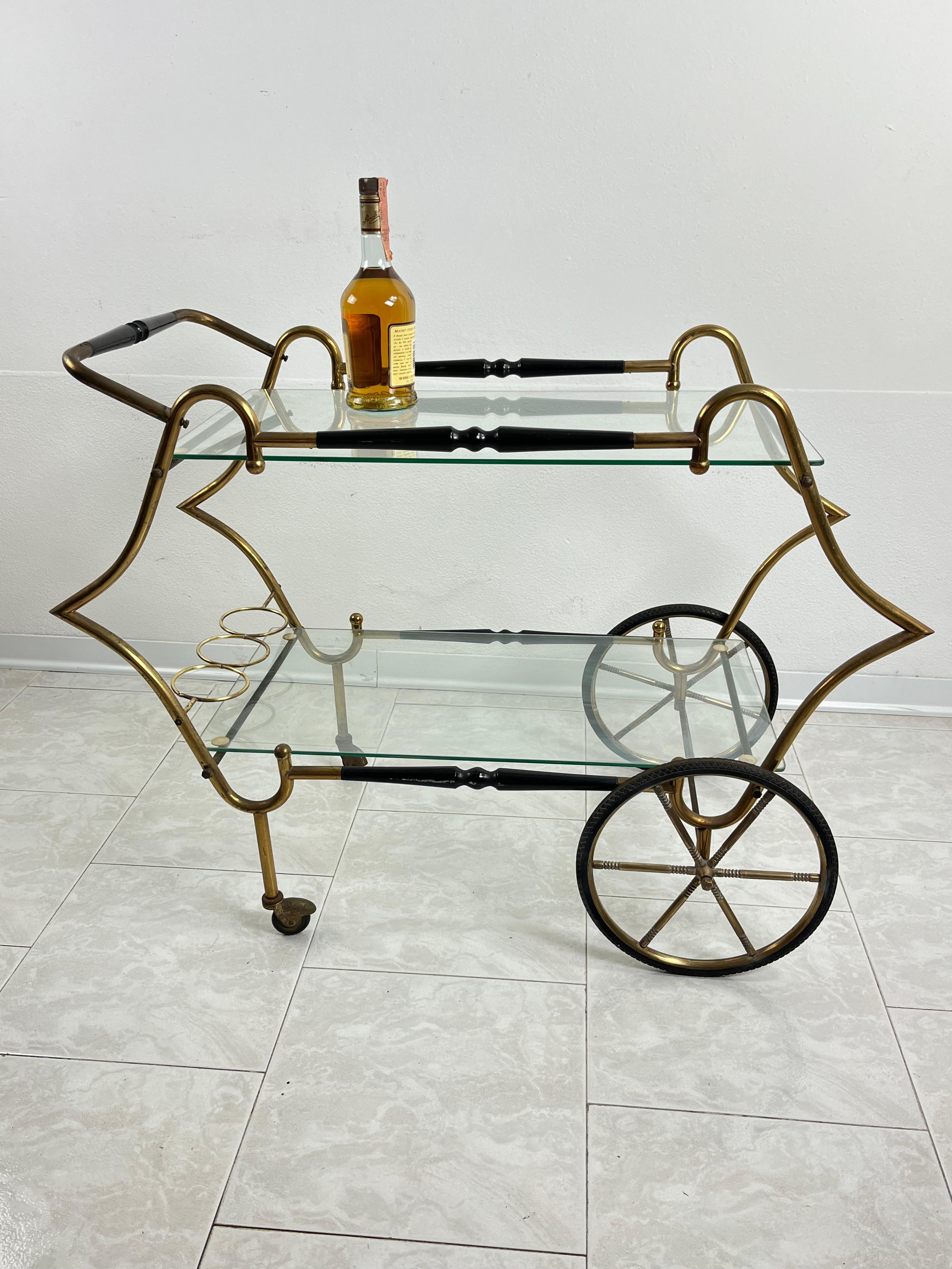 Mid-Century Brass Bar Cart Attributed to Aldo Tura 1950s For Sale 2