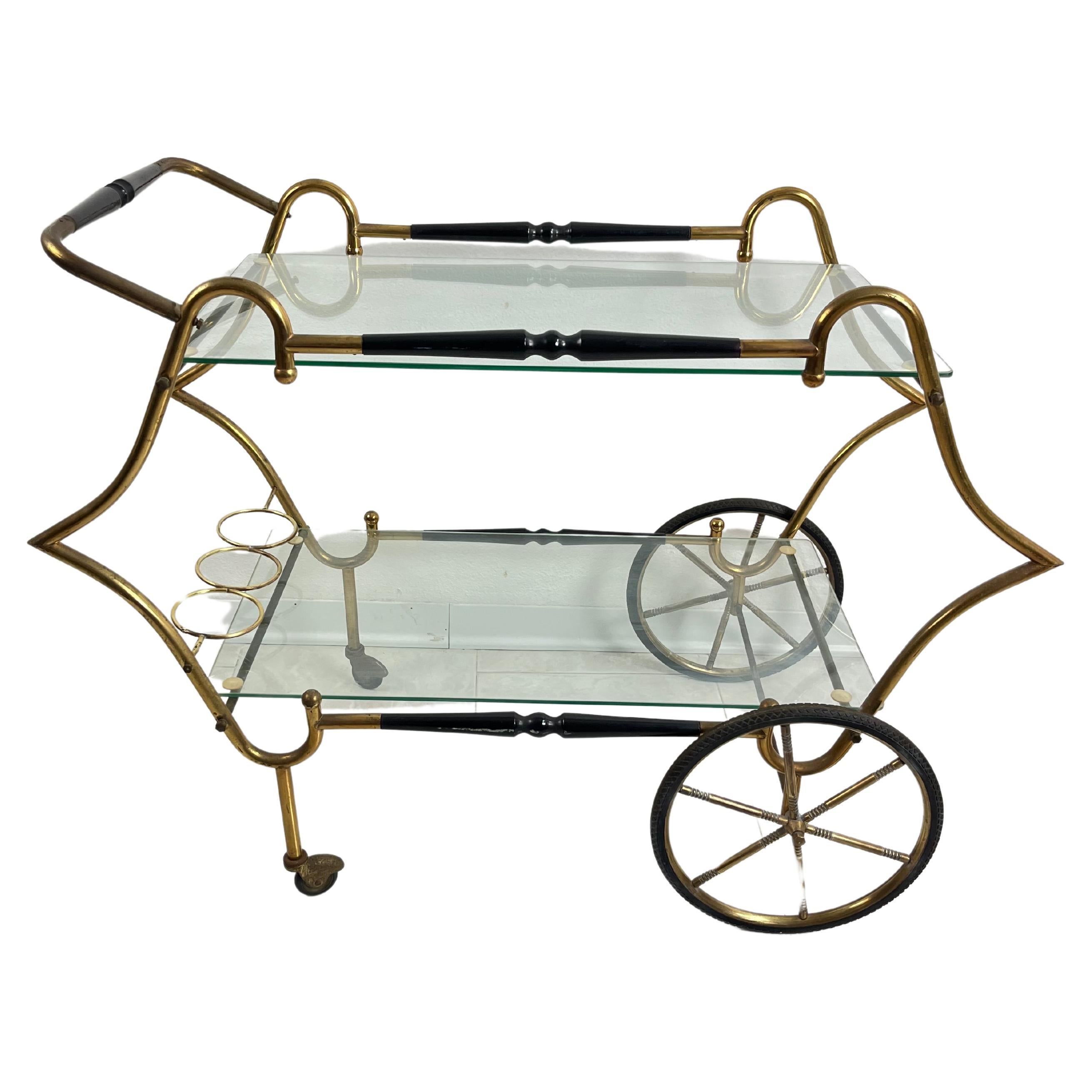 Mid-Century Brass Bar Cart Attributed to Aldo Tura 1950s For Sale