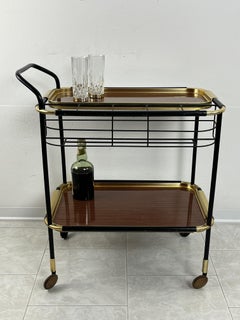 Mid-Century Brass Bar Cart In The Style Of Ico Parisi Removable Trays 1960s