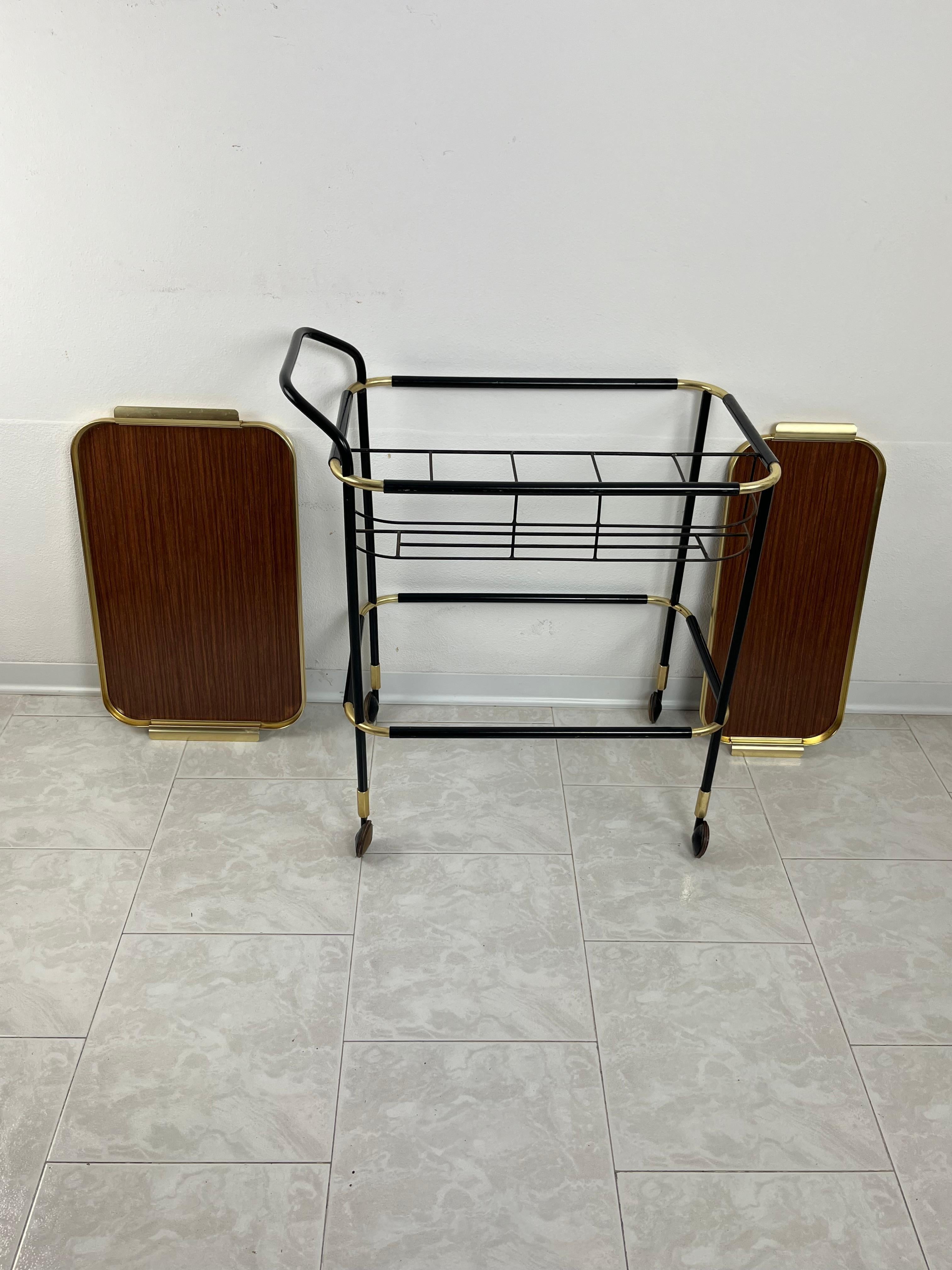 Mid-Century Brass Bar Cart Attributed to Ico Parisi Removable Trays 1960s For Sale 1