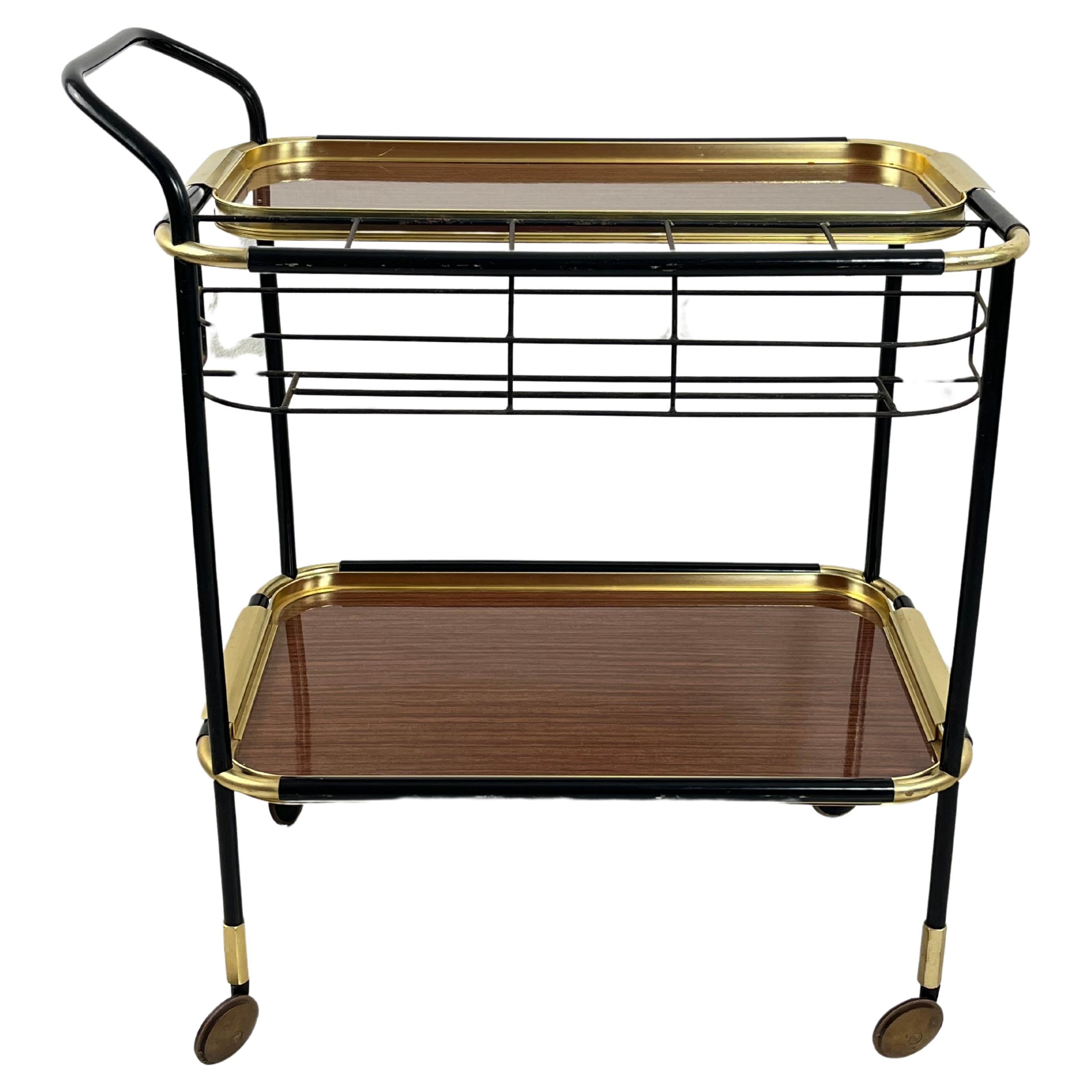 Mid-Century Brass Bar Cart Attributed to Ico Parisi Removable Trays 1960s