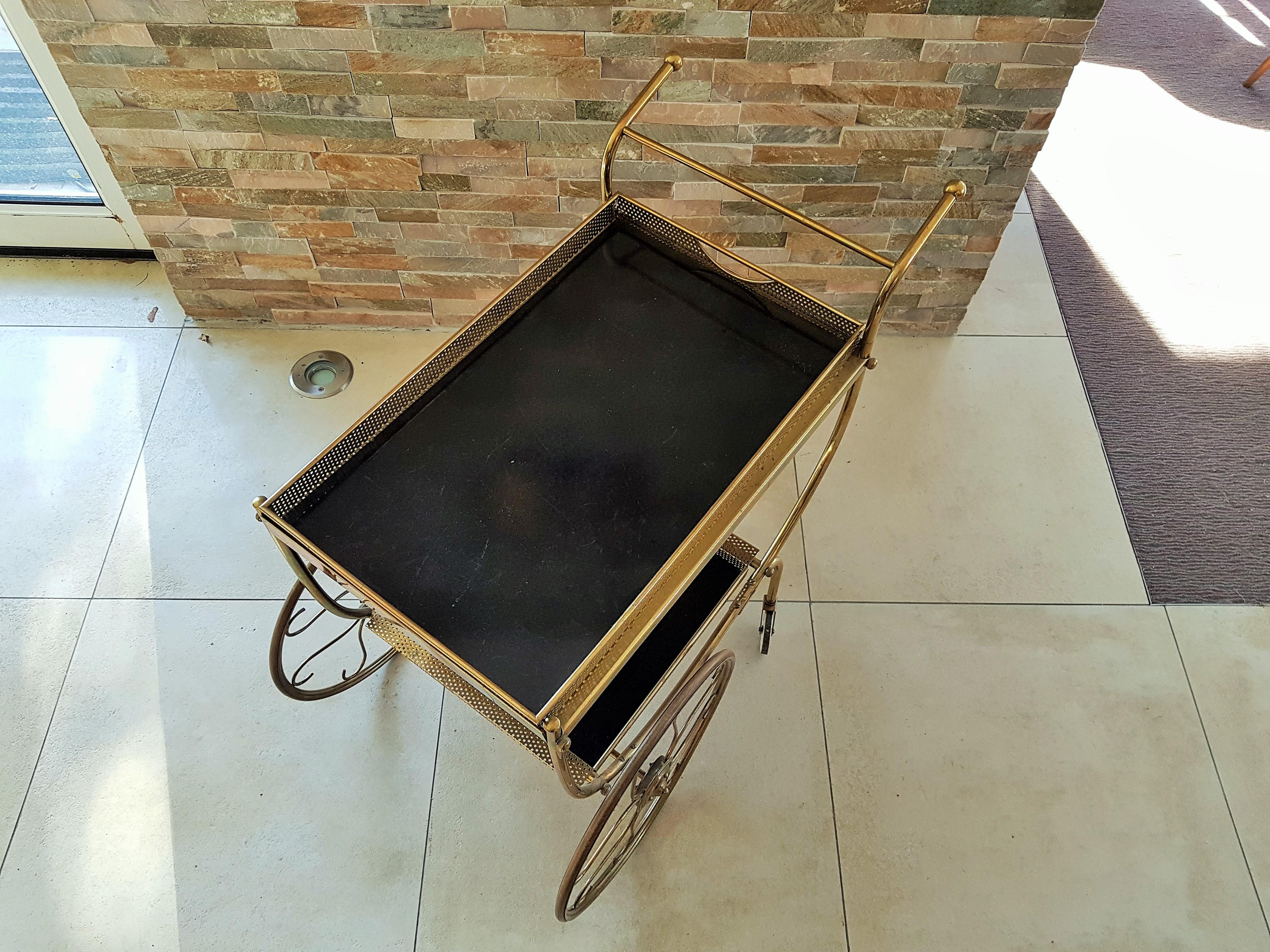 Midcentury Brass Bar Cart by Josef Frank for Svenskt Tenn, Sweden, 1950s 3