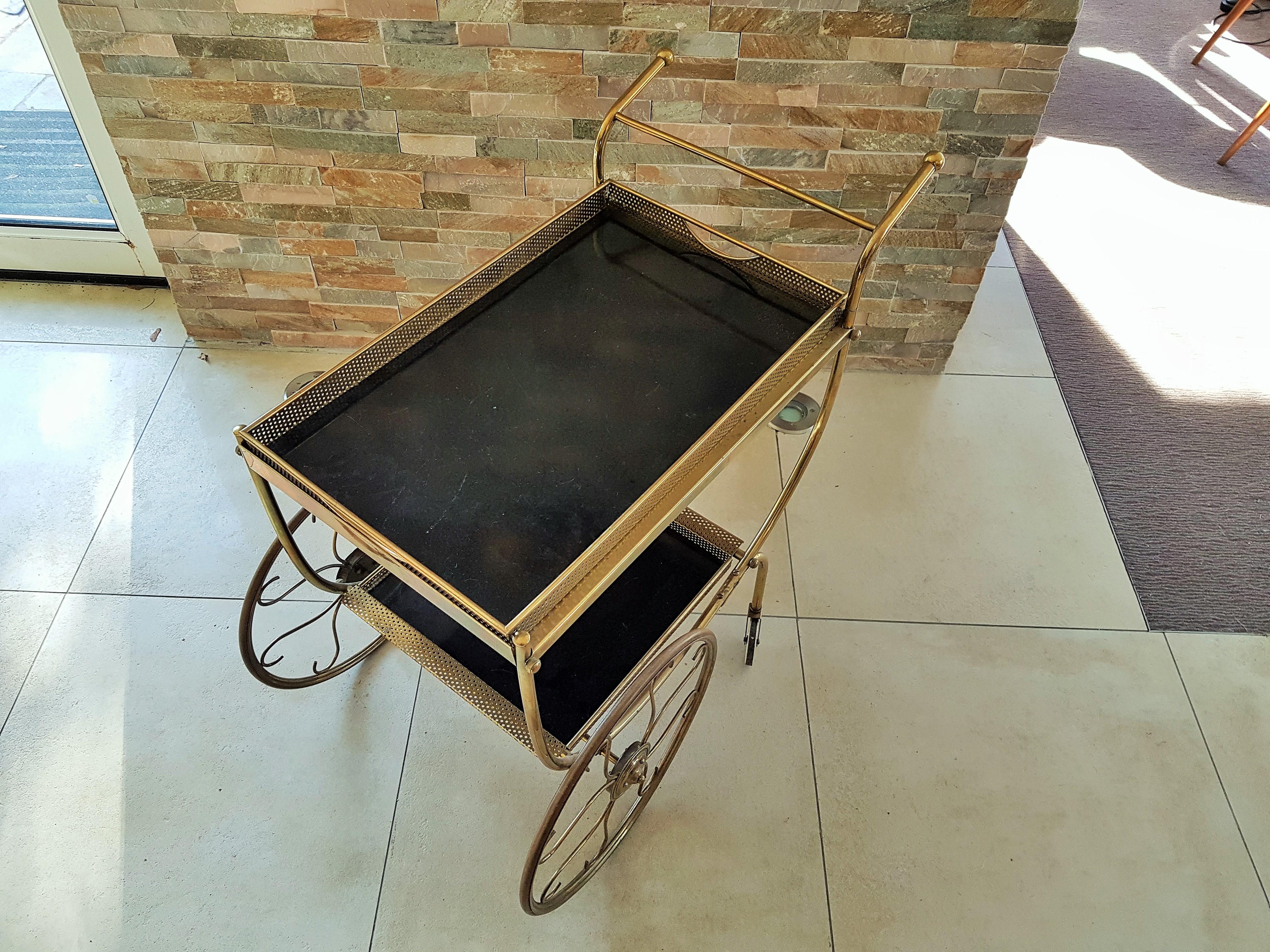 Midcentury Brass Bar Cart by Josef Frank for Svenskt Tenn, Sweden, 1950s 4