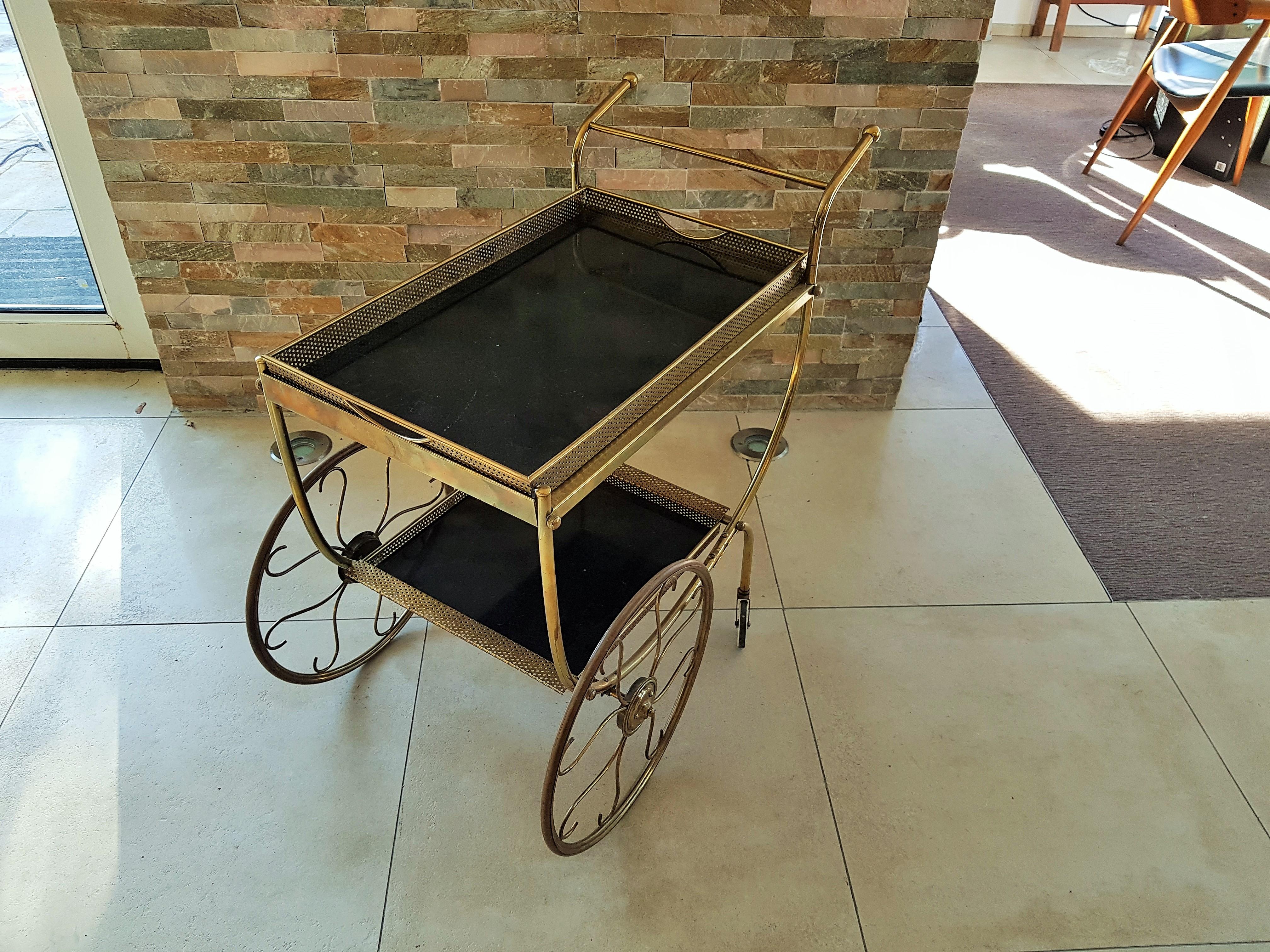 Midcentury Brass Bar Cart by Josef Frank for Svenskt Tenn, Sweden, 1950s 5