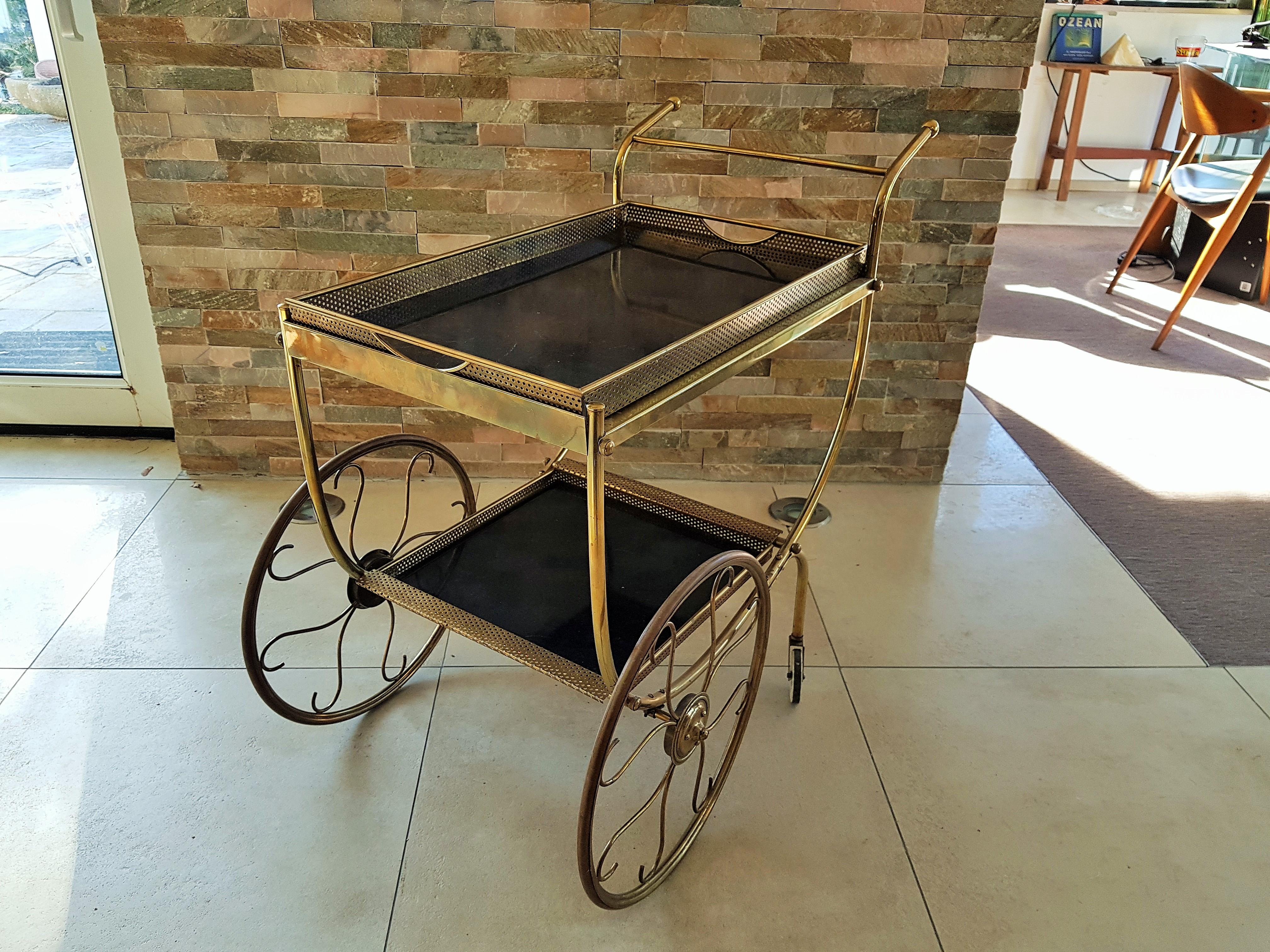 Midcentury Brass Bar Cart by Josef Frank for Svenskt Tenn, Sweden, 1950s 6