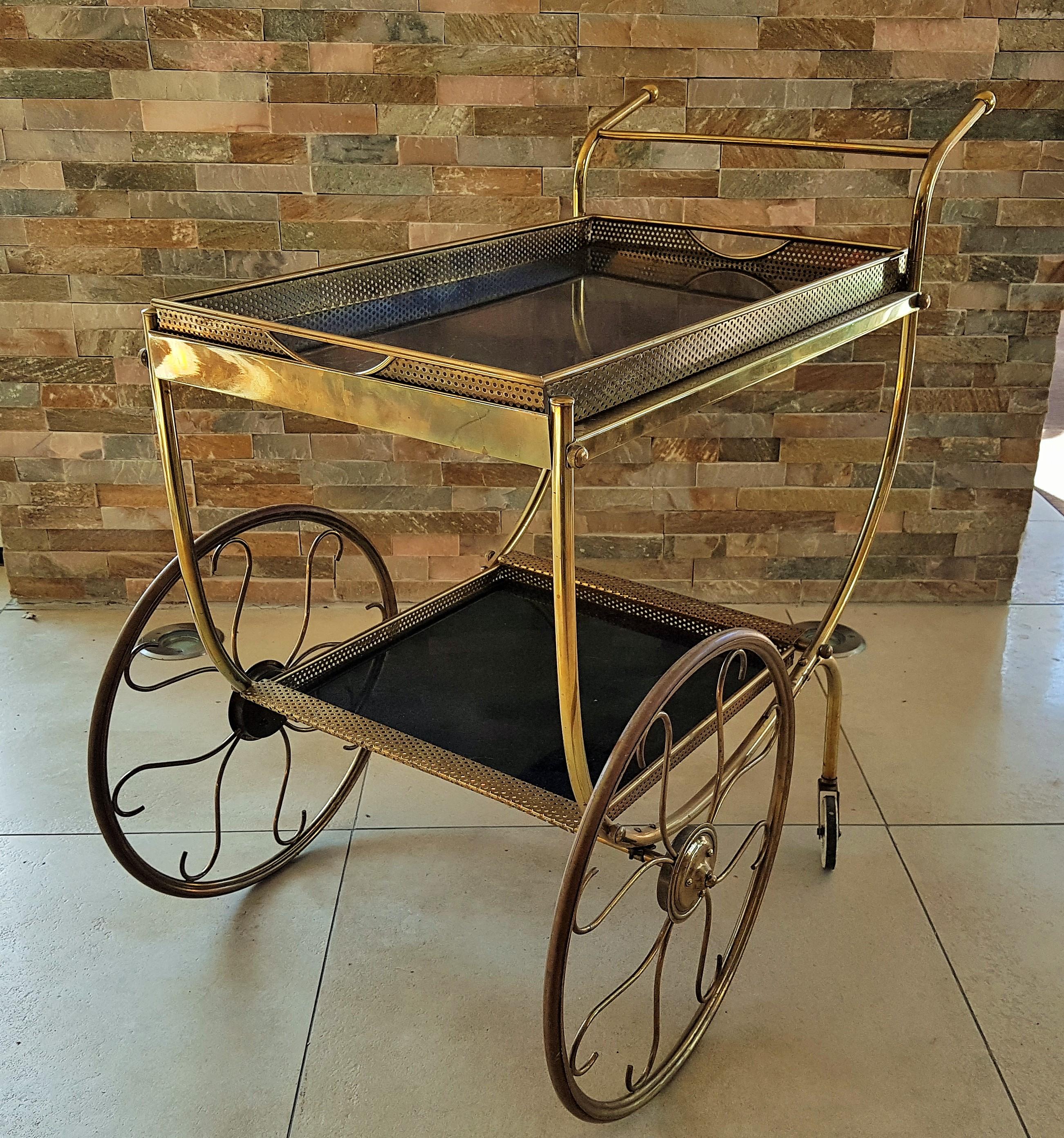 Midcentury Brass Bar Cart by Josef Frank for Svenskt Tenn, Sweden, 1950s 7