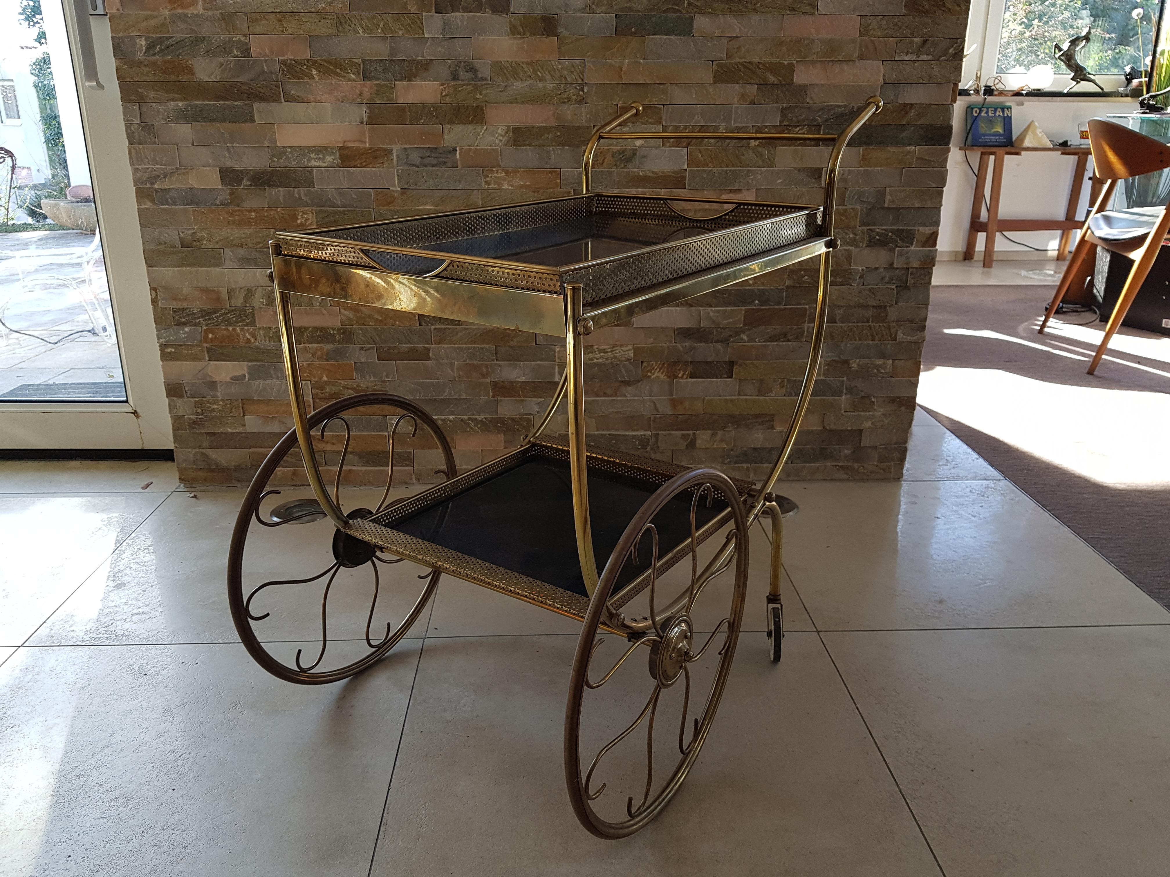 Midcentury Brass Bar Cart by Josef Frank for Svenskt Tenn, Sweden, 1950s 8
