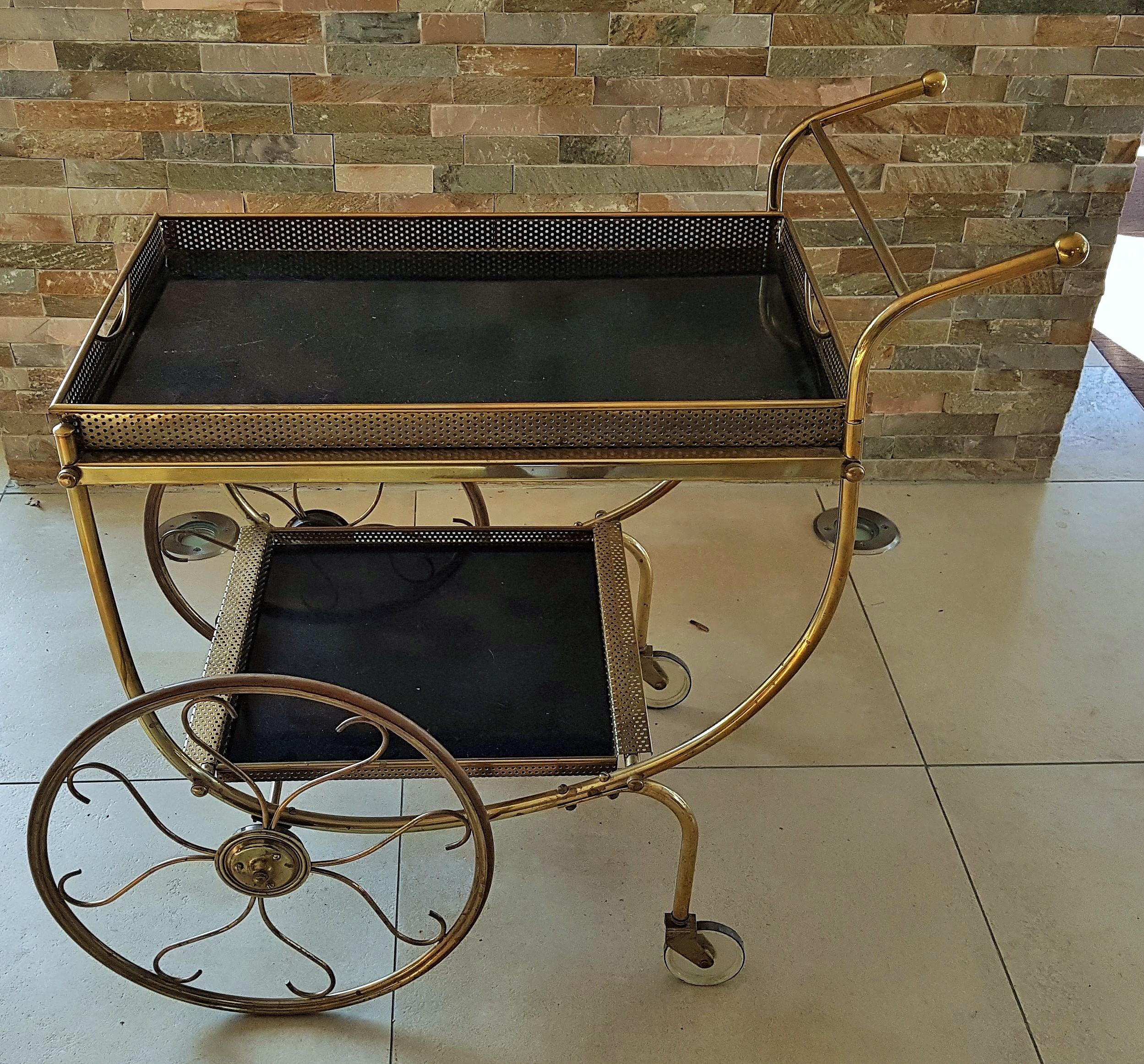 Midcentury Brass Bar Cart by Josef Frank for Svenskt Tenn, Sweden, 1950s 9