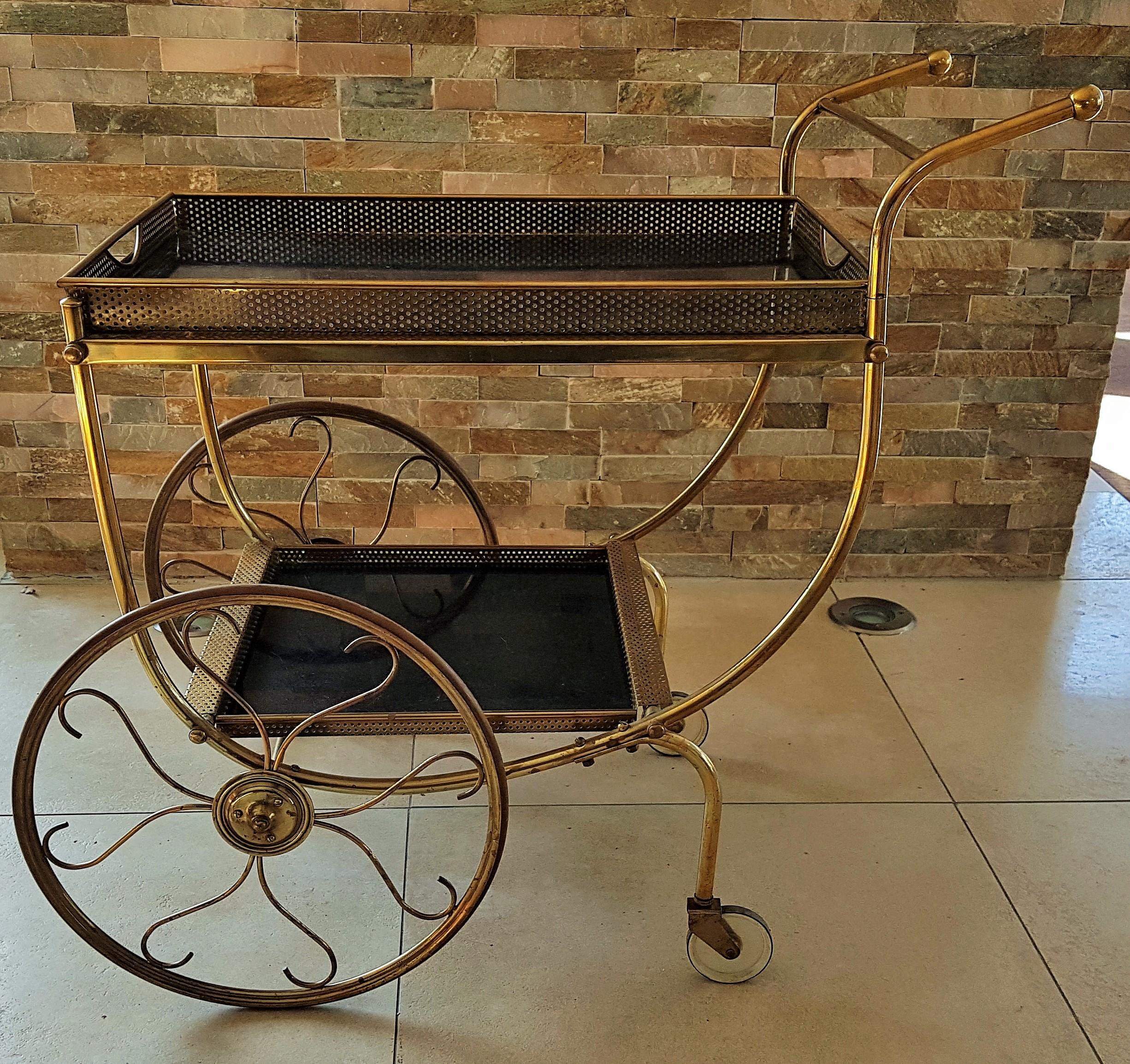 Midcentury Brass Bar Cart by Josef Frank for Svenskt Tenn, Sweden, 1950s 10
