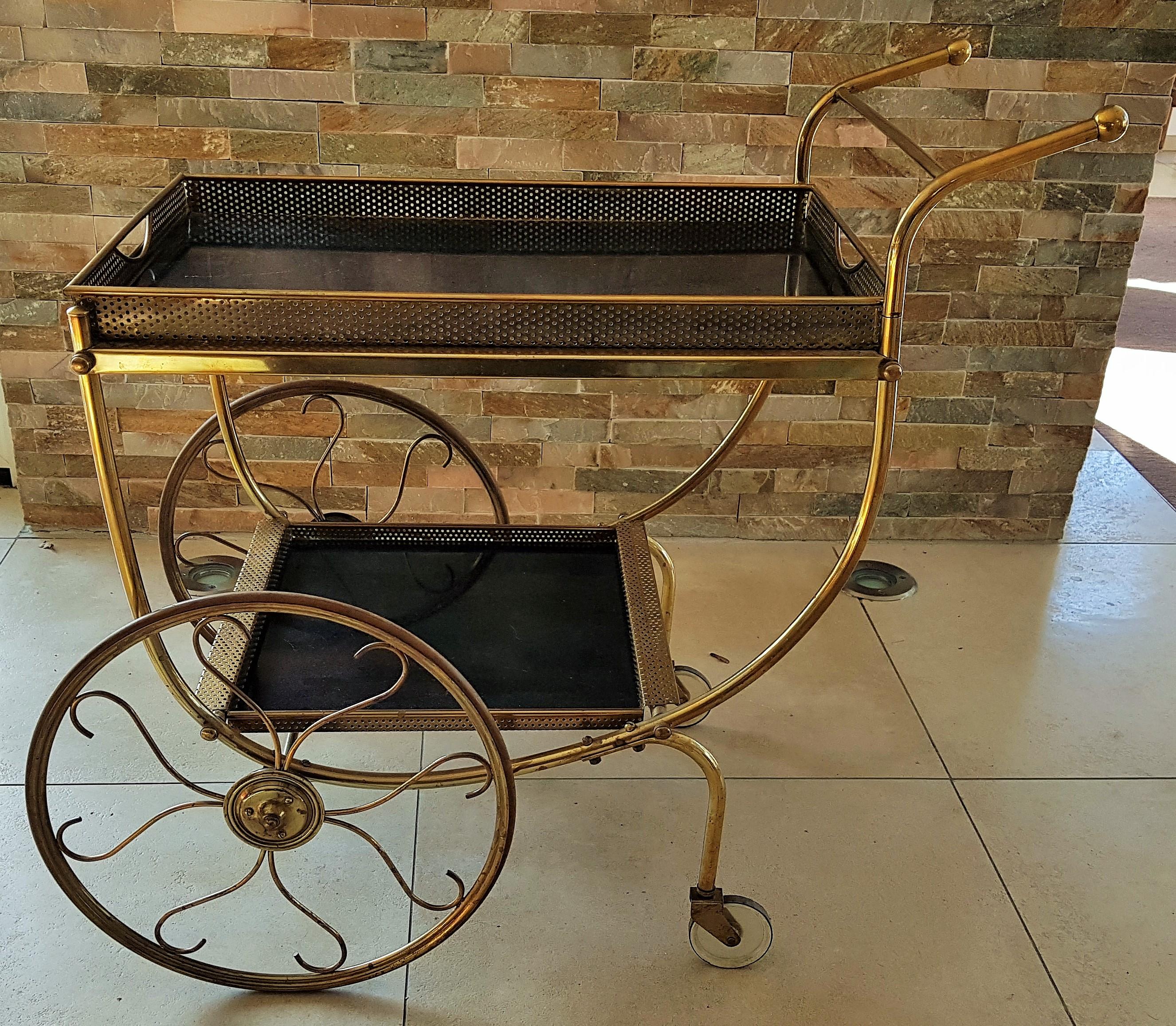 Midcentury Brass Bar Cart by Josef Frank for Svenskt Tenn, Sweden, 1950s 11
