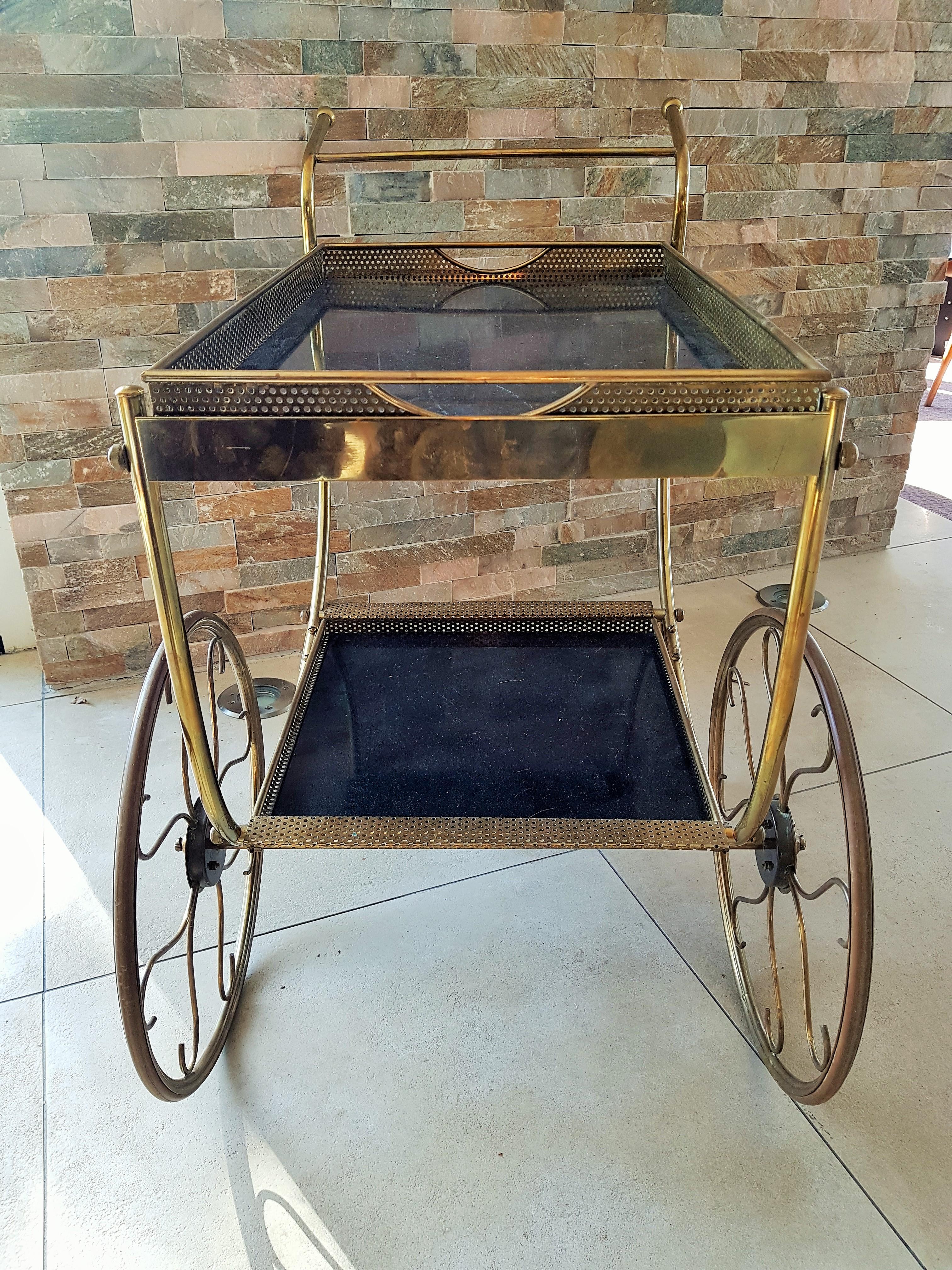 Midcentury Brass Bar Cart by Josef Frank for Svenskt Tenn, Sweden, 1950s 12