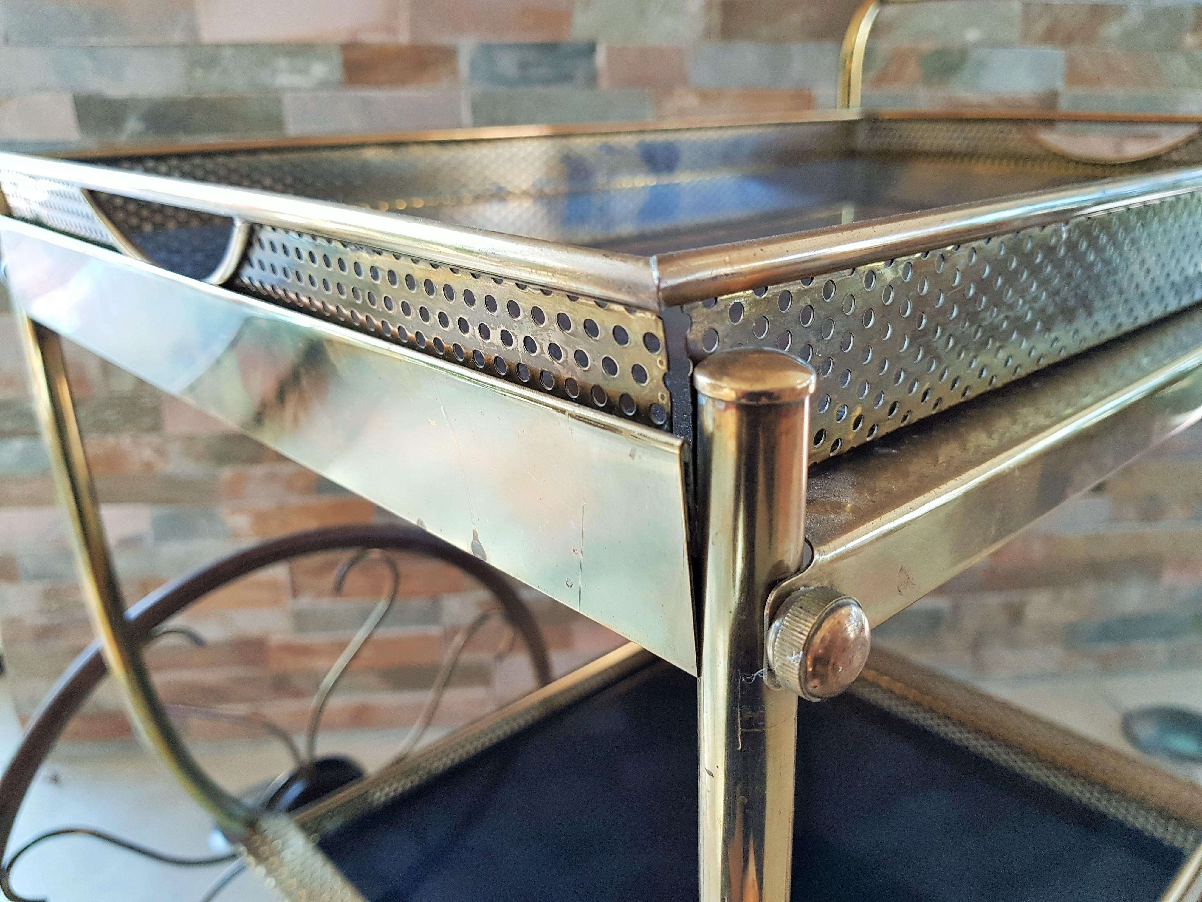 Swedish Midcentury Brass Bar Cart by Josef Frank for Svenskt Tenn, Sweden, 1950s