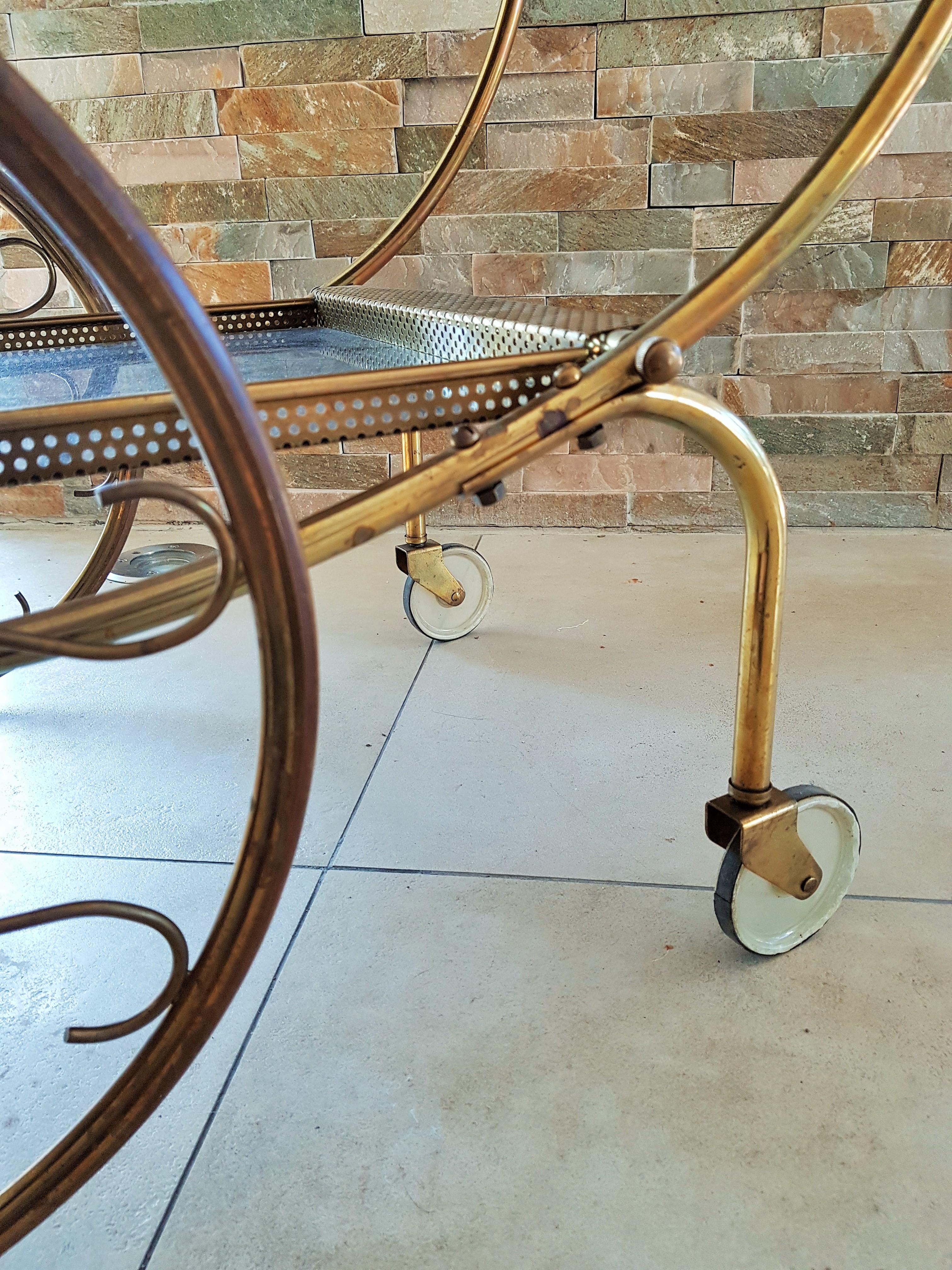 Midcentury Brass Bar Cart by Josef Frank for Svenskt Tenn, Sweden, 1950s 1
