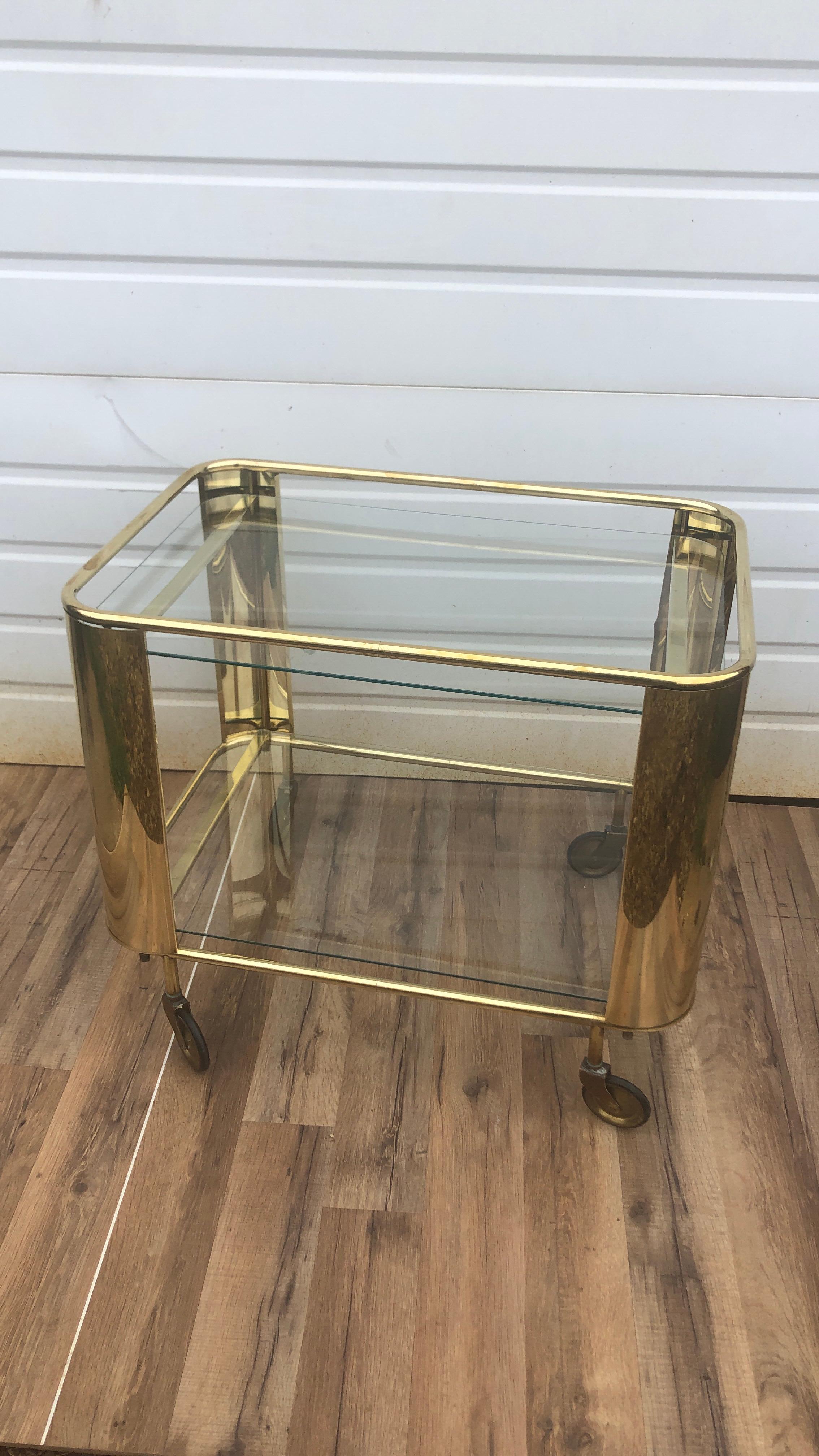 Mid Century Brass Bar Cart In Good Condition In Chapel Hill, NC
