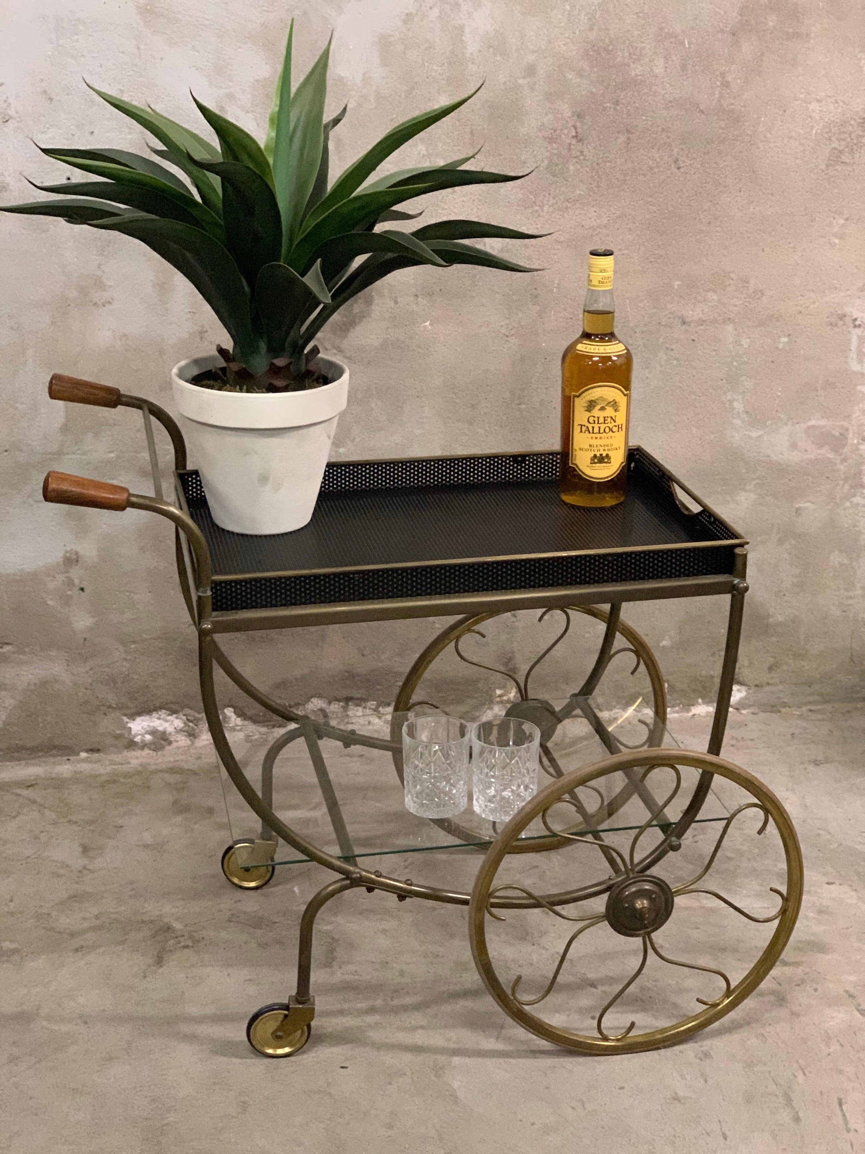 Mid-Century Brass Bar Cart  or Drink Trolley, Josef Frank, Svenskt Tenn Sweden 4